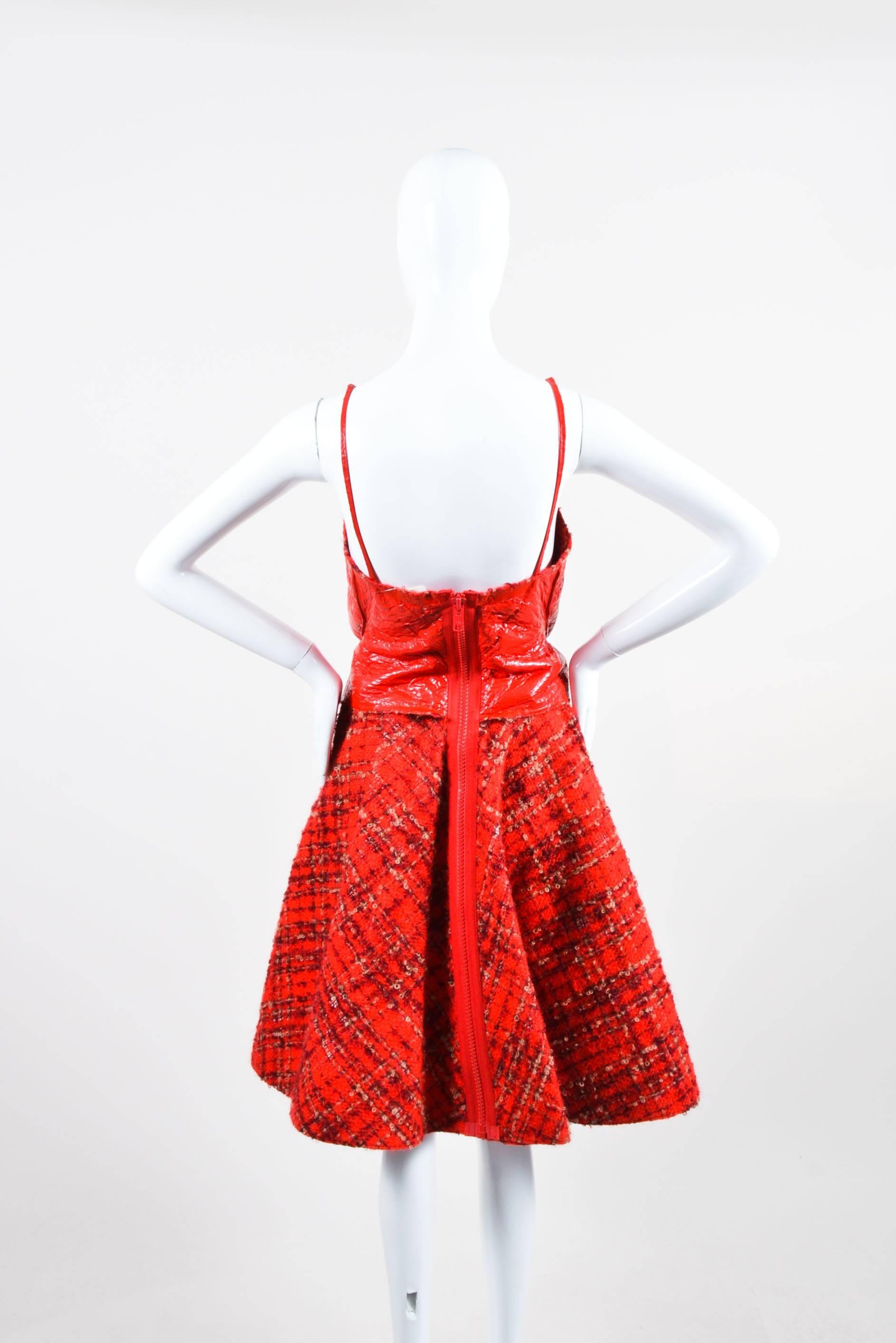 Junya Watanabe Comme des Garcons NWT Red Wool Checkered Draped Dress Size Small In New Condition For Sale In Chicago, IL