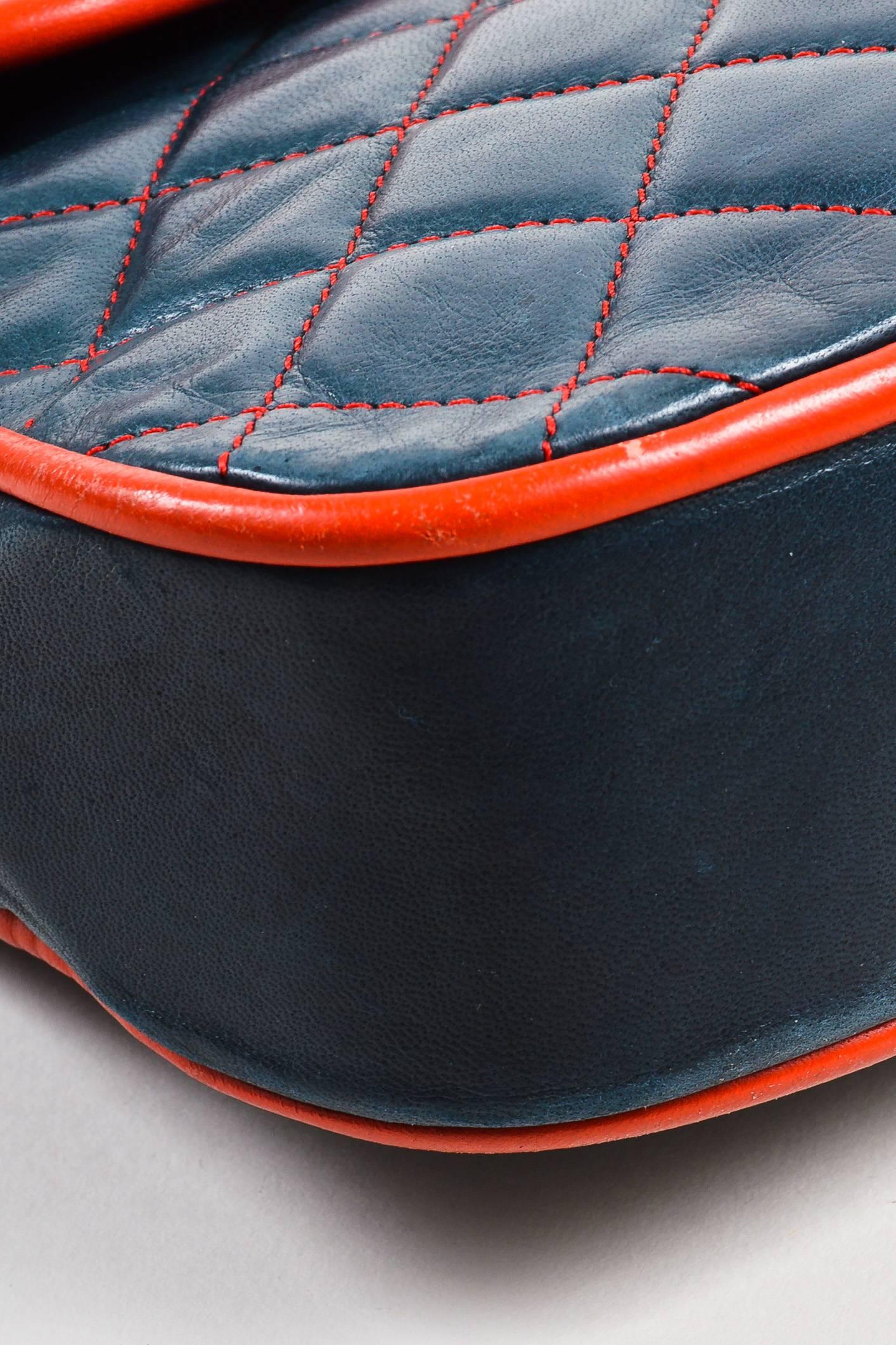 Women's Vintage Saint Laurent Navy Red Leather Quilted Flap Top Shoulder Bag