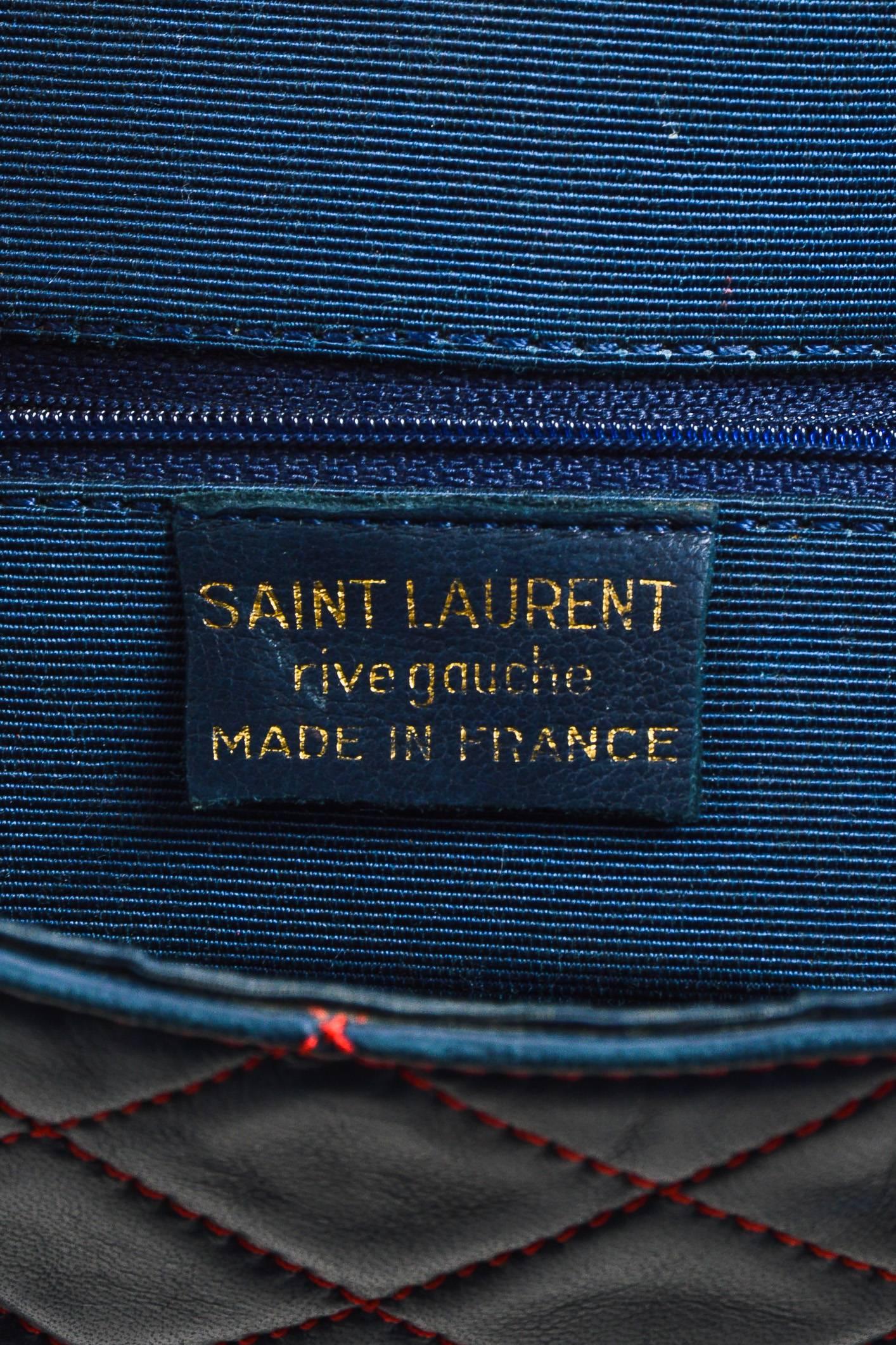Vintage Saint Laurent Navy Red Leather Quilted Flap Top Shoulder Bag 1