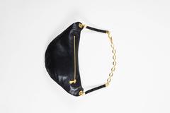 Vintage Bottega Veneta Black Leather & Gold Tone Metal Fanny Pack Hip Bag