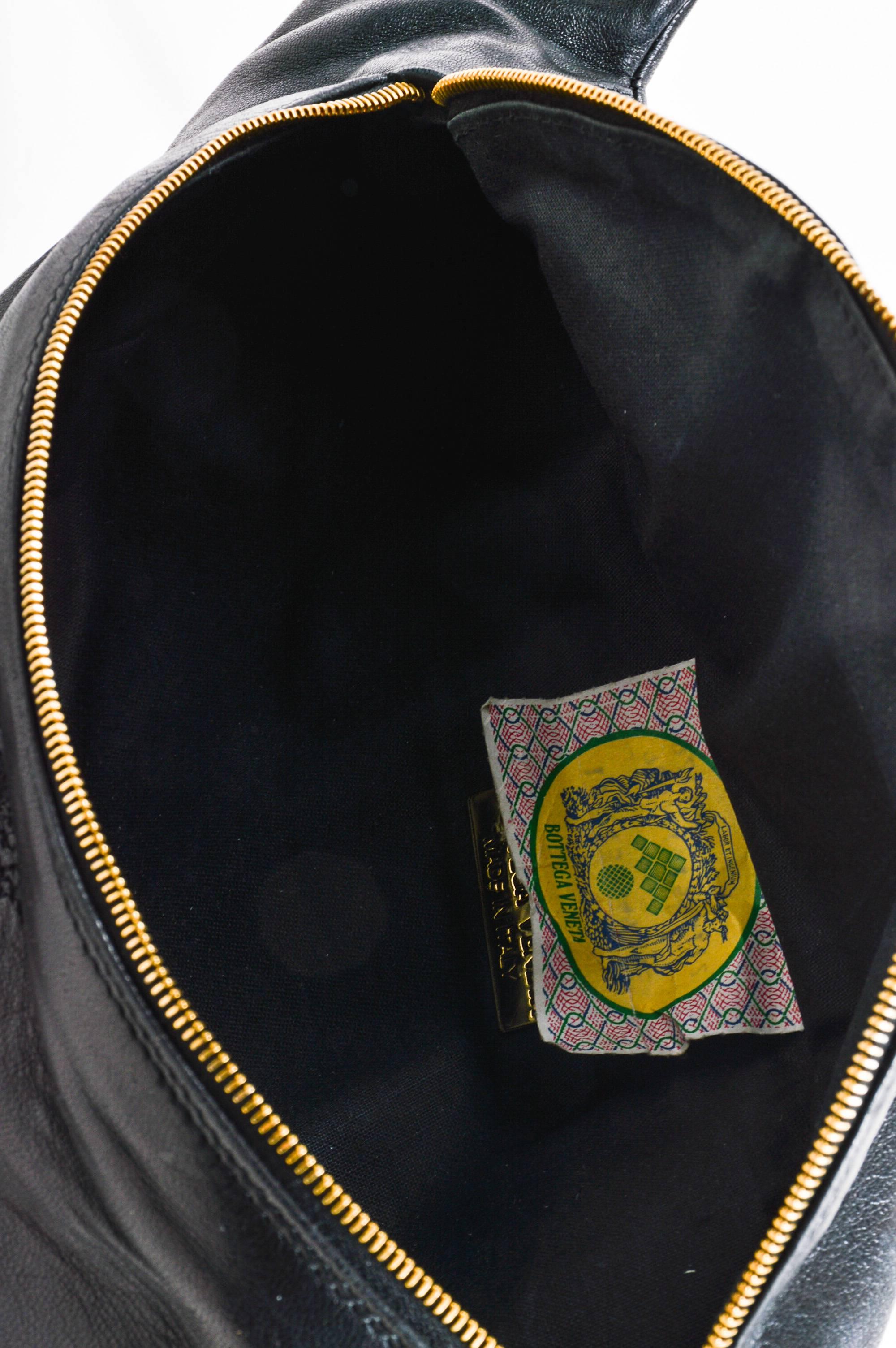 Women's Vintage Bottega Veneta Black Leather & Gold Tone Metal Fanny Pack Hip Bag