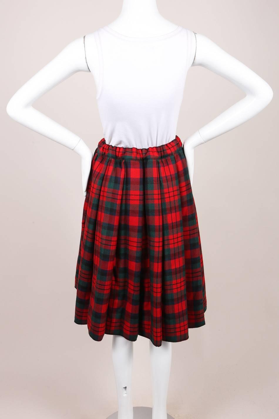 Black Comme des Garcons Red Green Multicolor Wool Plaid Padded Full Skirt Size XS For Sale