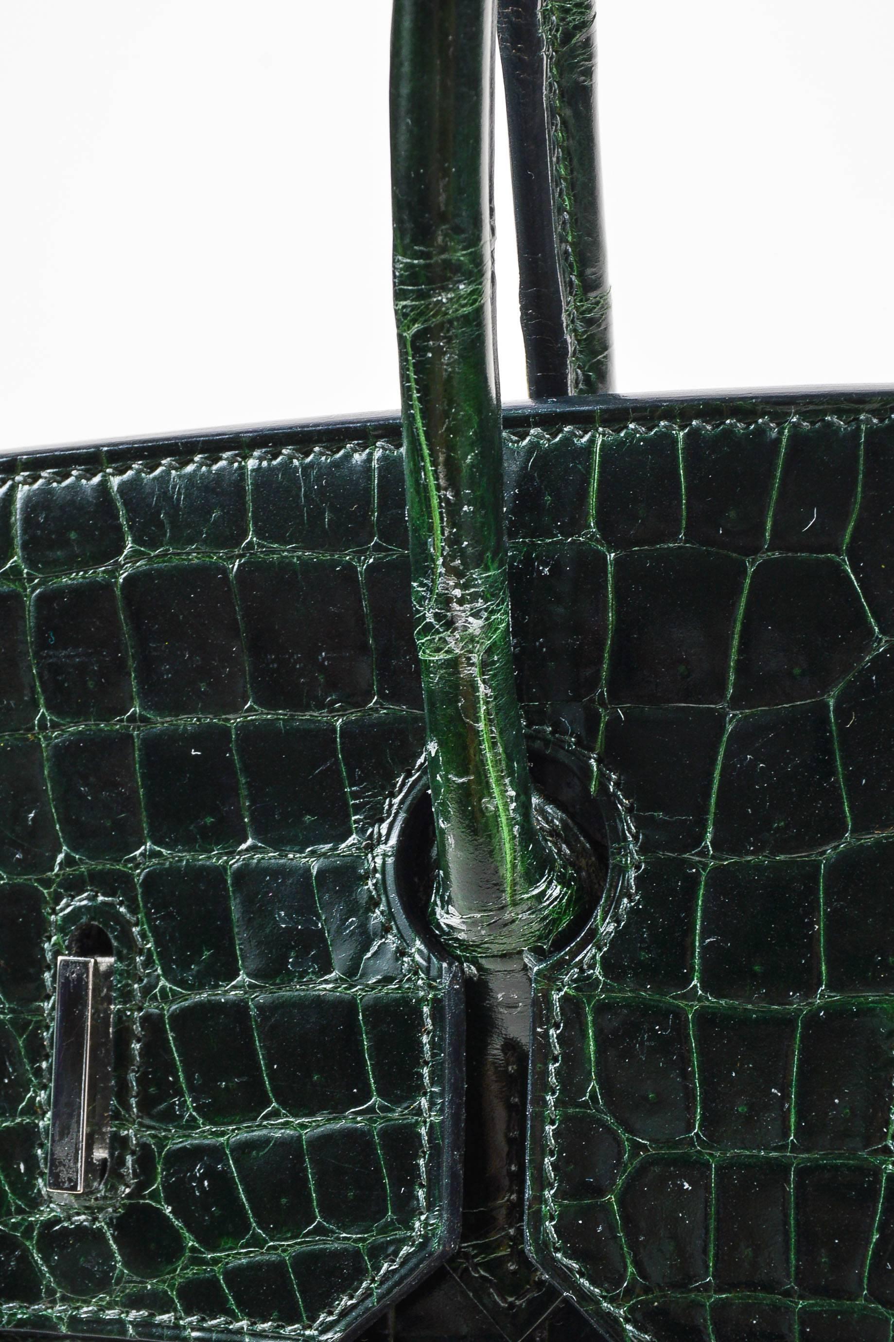 Women's Hermes Vert Fonce Crocodile Porosus Shiny Palladium Hardware 