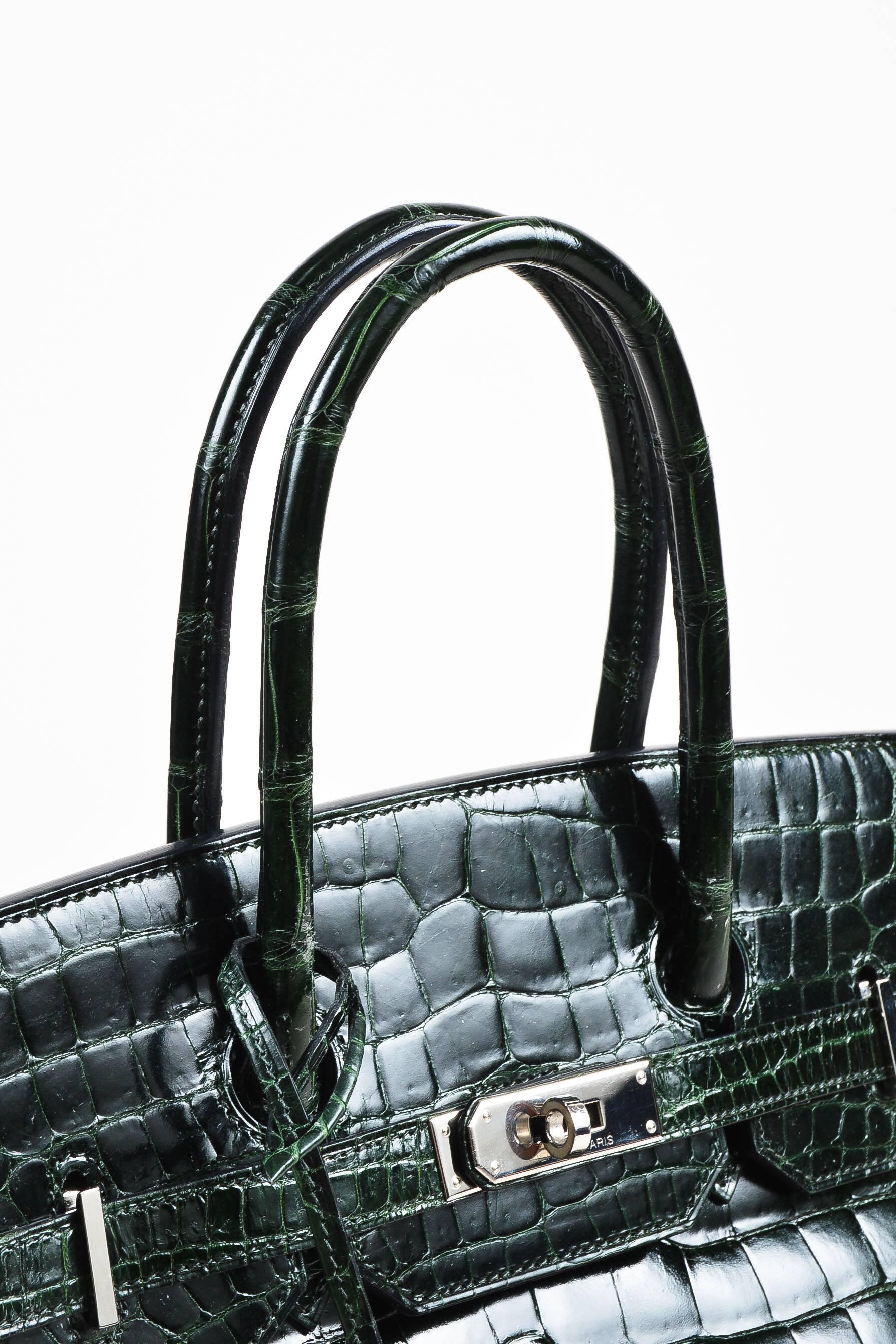 Hermes Vert Fonce Crocodile Porosus Shiny Palladium Hardware 