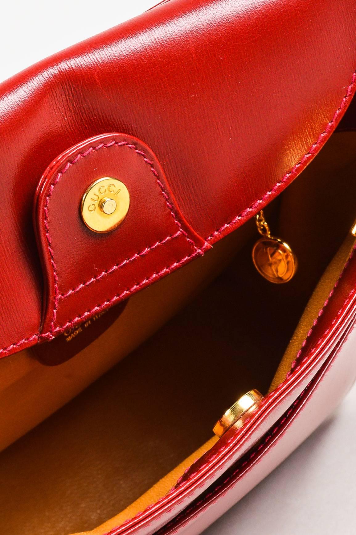 Vintage Gucci Red Box Calf Leather Gold Tone Metal Dual Strap Shoulder Bag For Sale 2