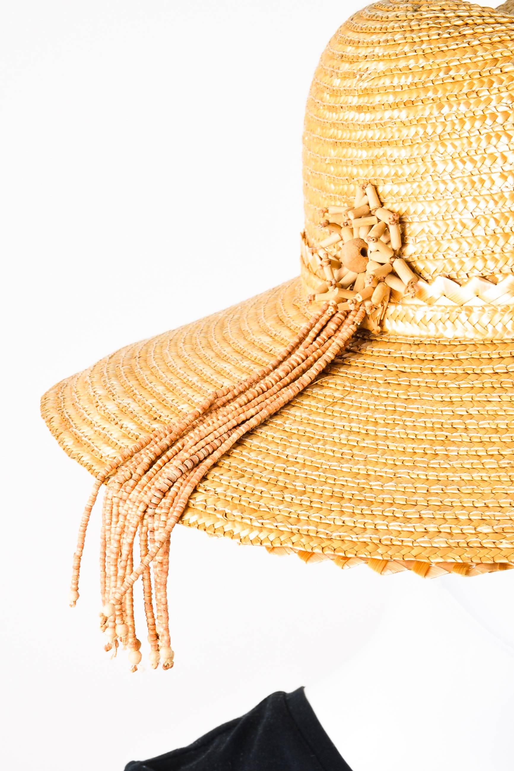 Oscar De La Renta Pale Yellow Straw Bead Fringe Hat In Good Condition For Sale In Chicago, IL