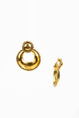 Vintage Chanel Gold Tone Hammered Convertible Hoop Clip On Earrings