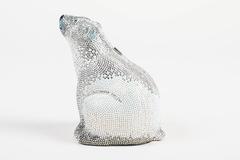 Judith Leiber Couture Silver Rhinestone Polar Bear Chain Strap Clutch Bag