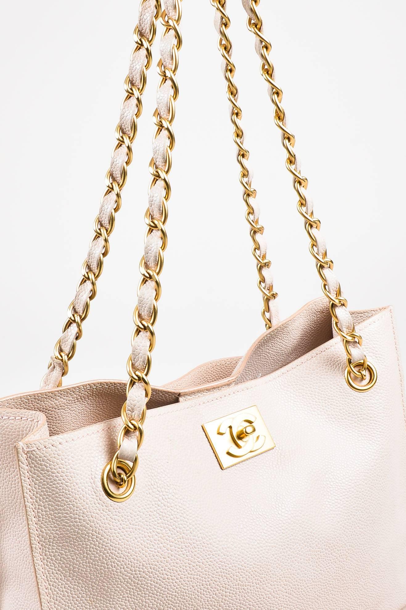 White Chanel Blush Pink & Brushed Gold Tone Caviar Leather 'CC' Shopper Tote For Sale