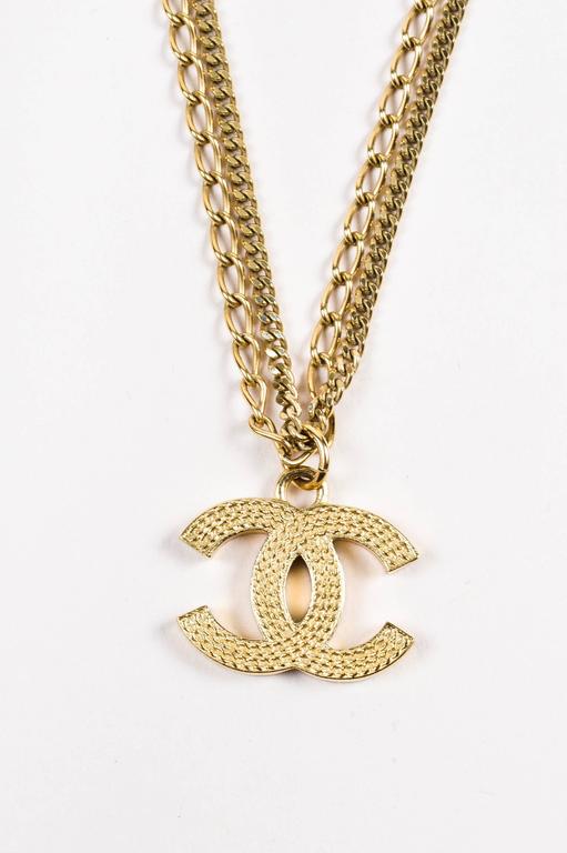 Chanel 09P Gold Tone Double Mixed Link Chain 'CC' Logo Pendant Necklace ...