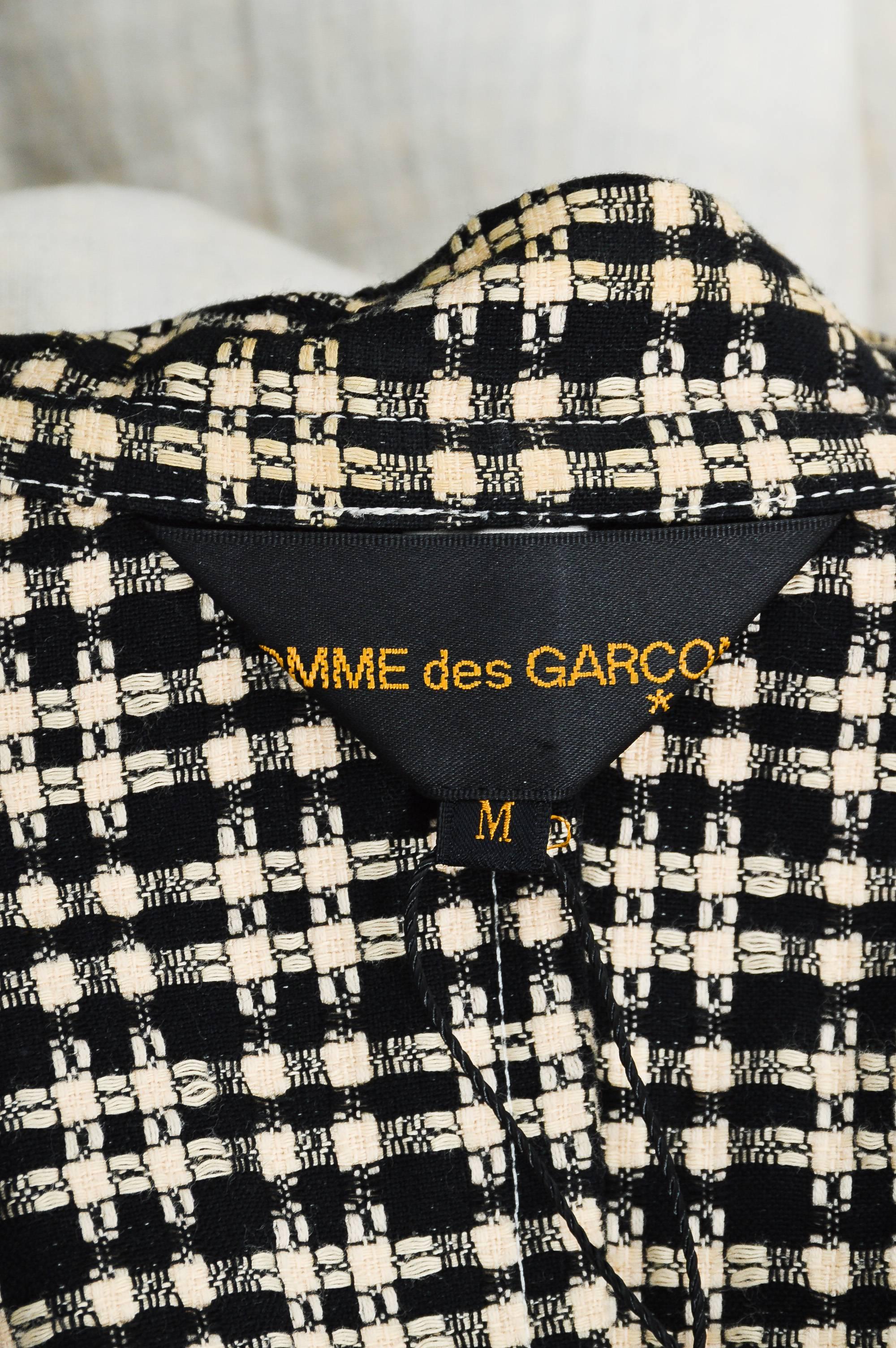 Women's Comme des Garcons Cream & Black Cotton Tweed Trimmed Tuxedo Jacket SZ M