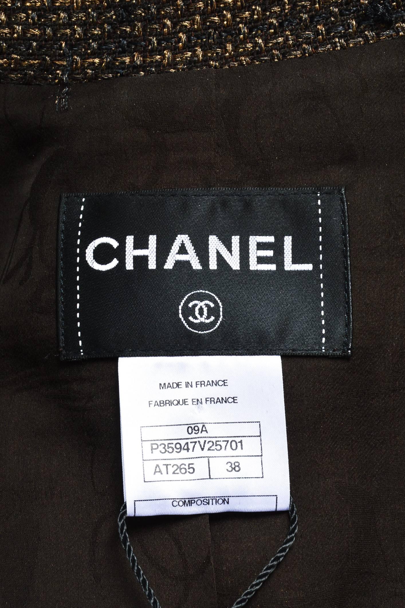 Women's Chanel 09A Brown Metallic Tweed Fur Trim Embellished Button LS Jacket Size 38 For Sale