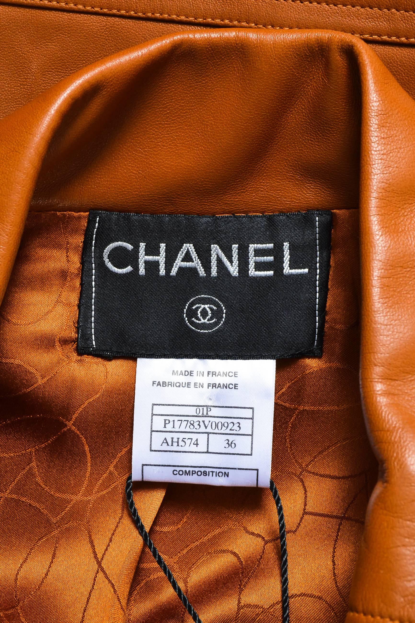 Chanel 01P Brown Leather Asymmetrical Pocket Zip Long Sleeve Moto Jacket SZ 36 For Sale 1
