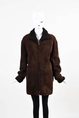 Vintage Hermes Brown Suede Shearling Long Zip Coat Size 48