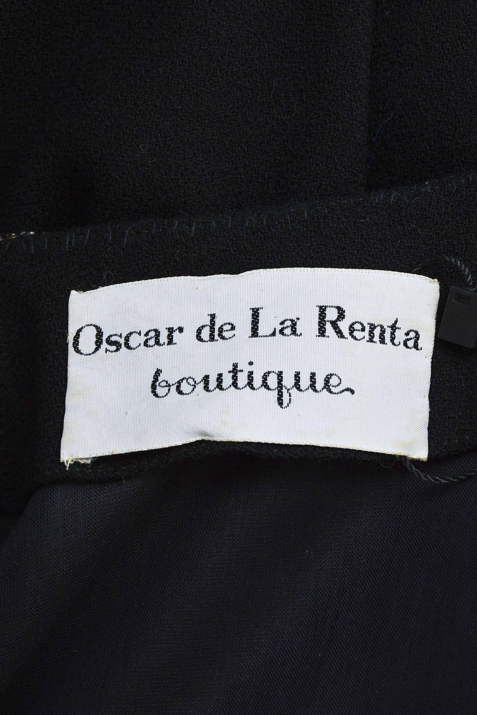 Vintage Oscar de la Renta Boutique Black Crepe Rhinestone Zip Up Dress For Sale 1