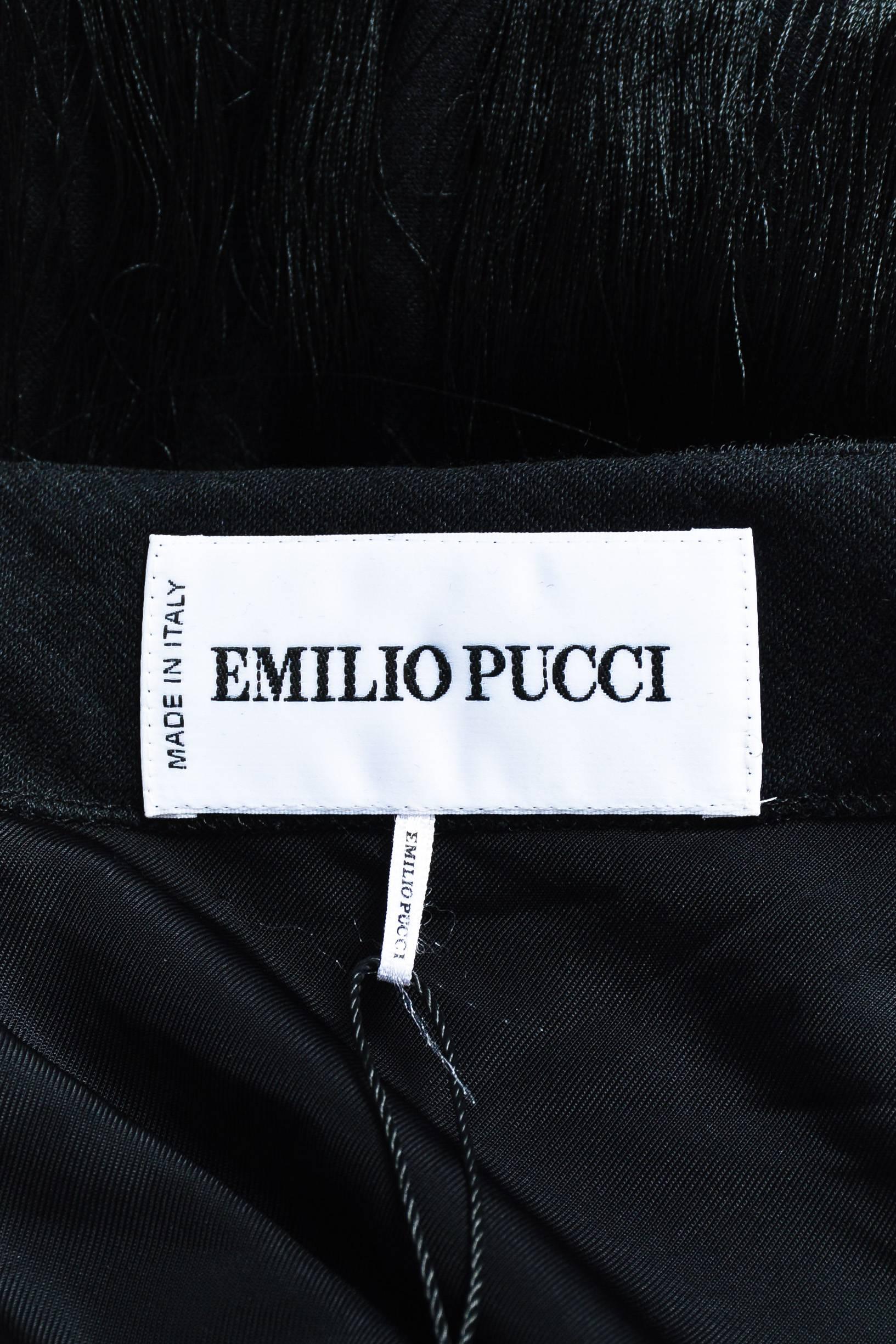 Emilio Pucci Black Jersey Fringe Trimmed Long Sleeve Dress For Sale 1