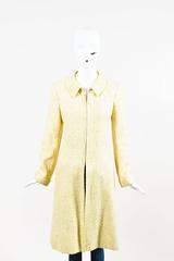 Vintage Chanel Yellow White Tweed Zipped Front Split Long Structured Coat SZ 40