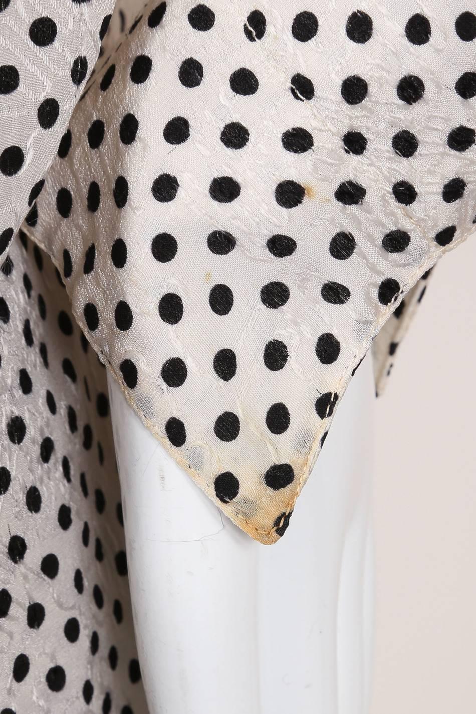 Chanel Cream Black Silk Jacquard Polka Dot Print Blouse Top Skirt Scarf Set SZ36 4