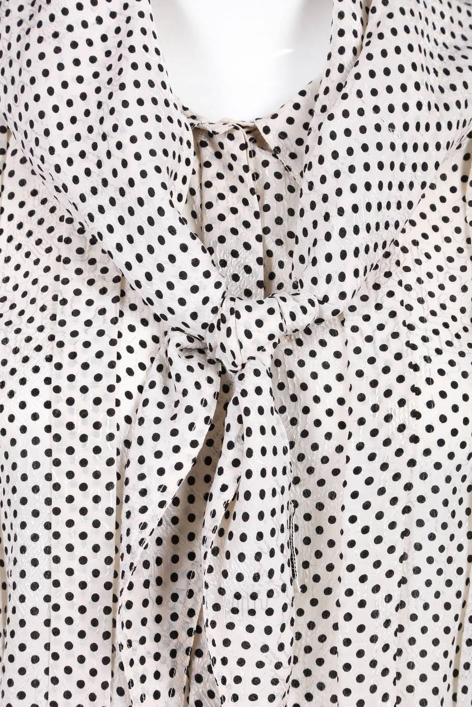 Chanel Cream Black Silk Jacquard Polka Dot Print Blouse Top Skirt Scarf Set SZ36 3