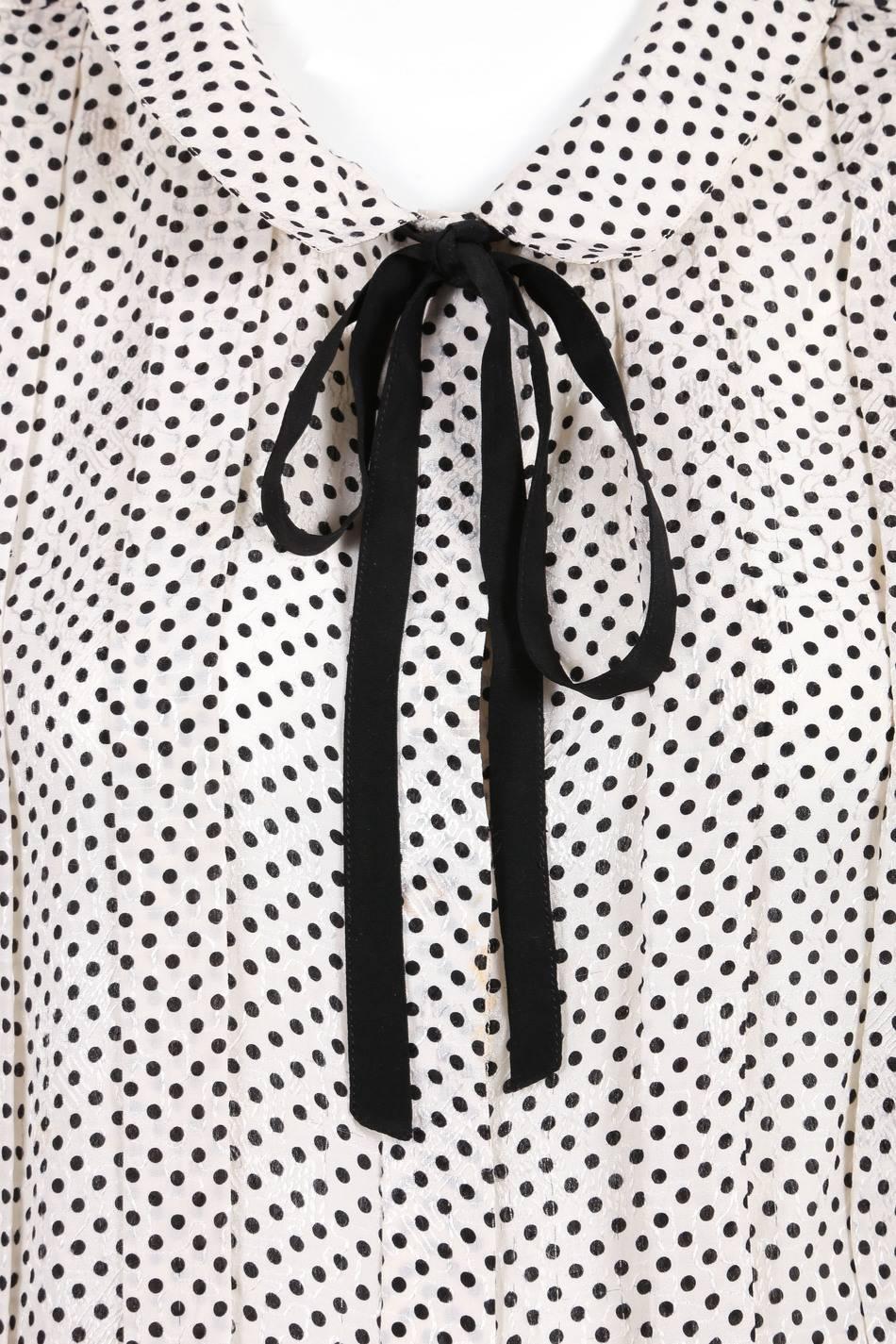 Chanel Cream Black Silk Jacquard Polka Dot Print Blouse Top Skirt Scarf Set SZ36 2