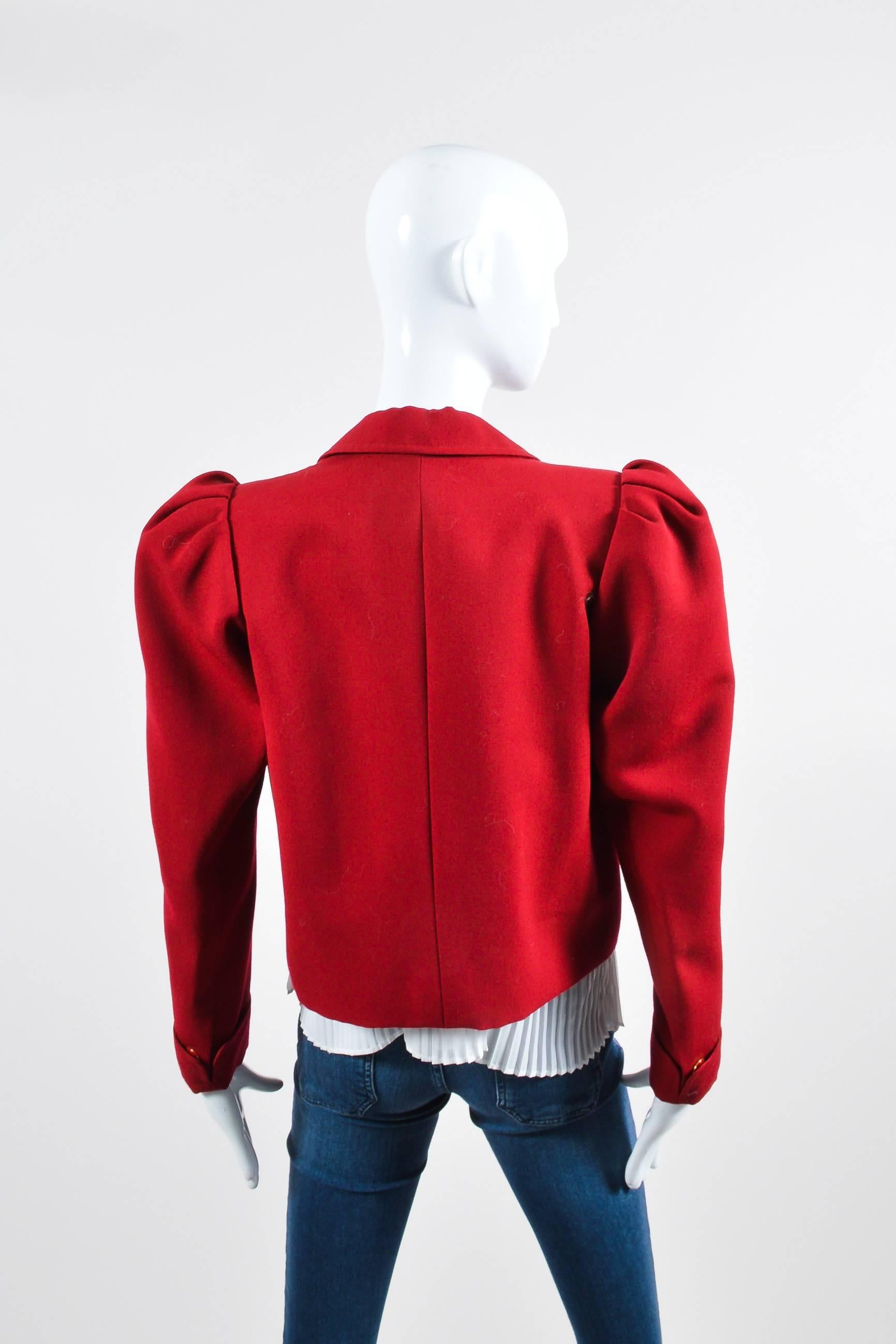 Vintage Saint Laurent Rive Gauche Red Leg of Mutton Sleeve Jacket In Excellent Condition For Sale In Chicago, IL