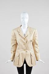 Vintage Hermes Khaki Cotton Silk Button Tailored Utility Jacket Size 44