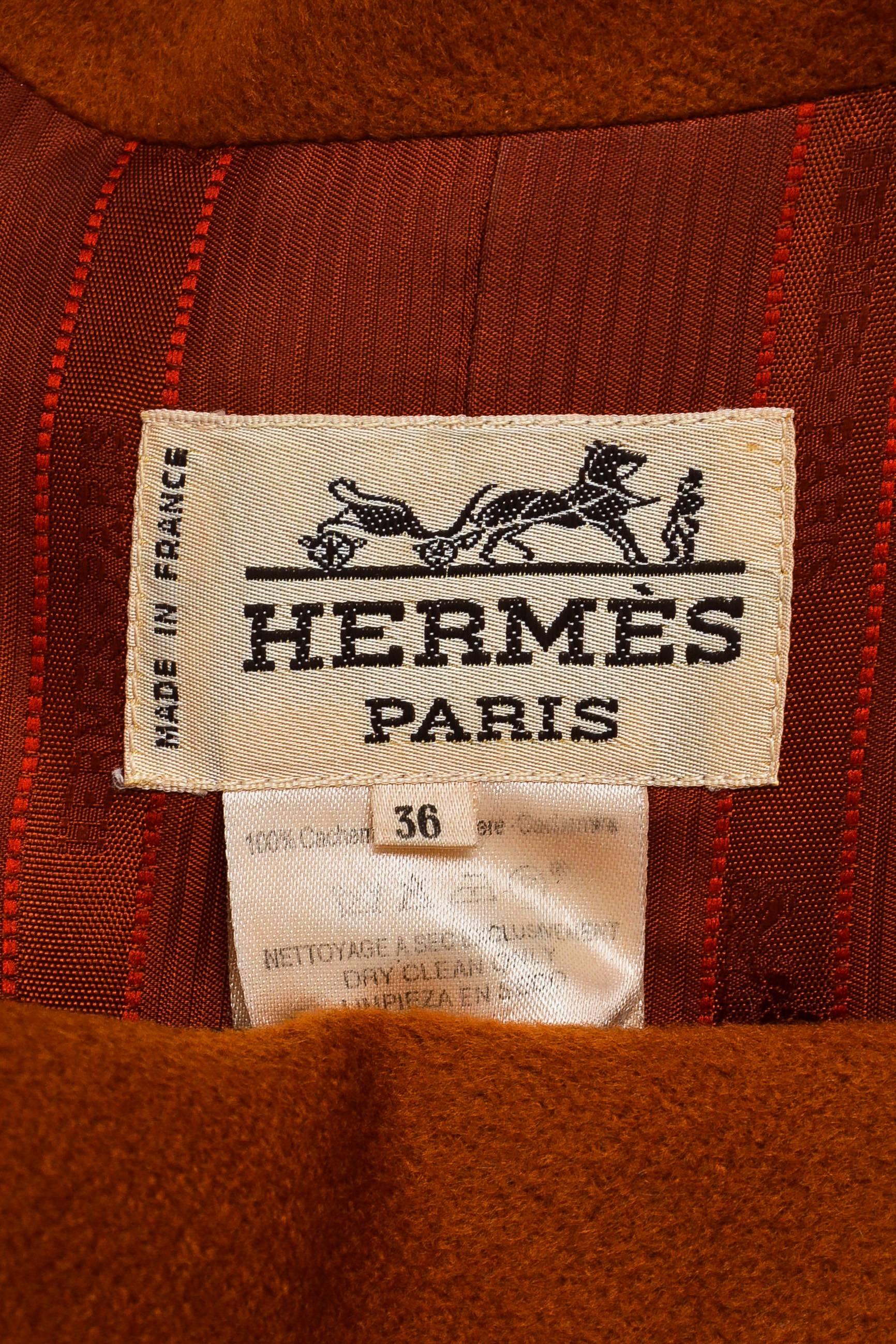 Vintage Hermes Burnt Orange Cashmere Flared Long Overcoat Size 36 For Sale 1