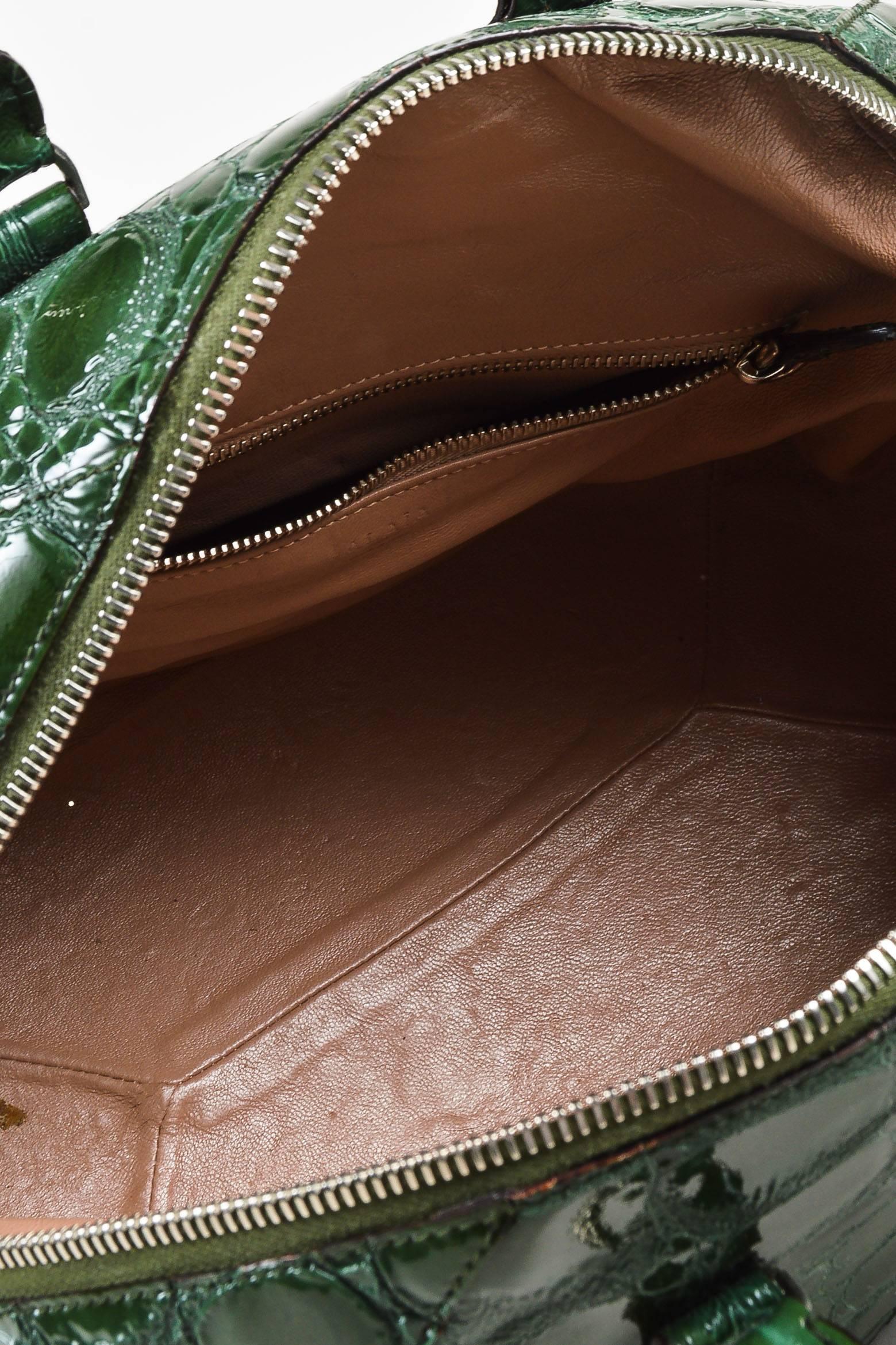 Women's Alaia Glossy Green Embossed Patent Leather Structured Double Handle Tote Bag For Sale