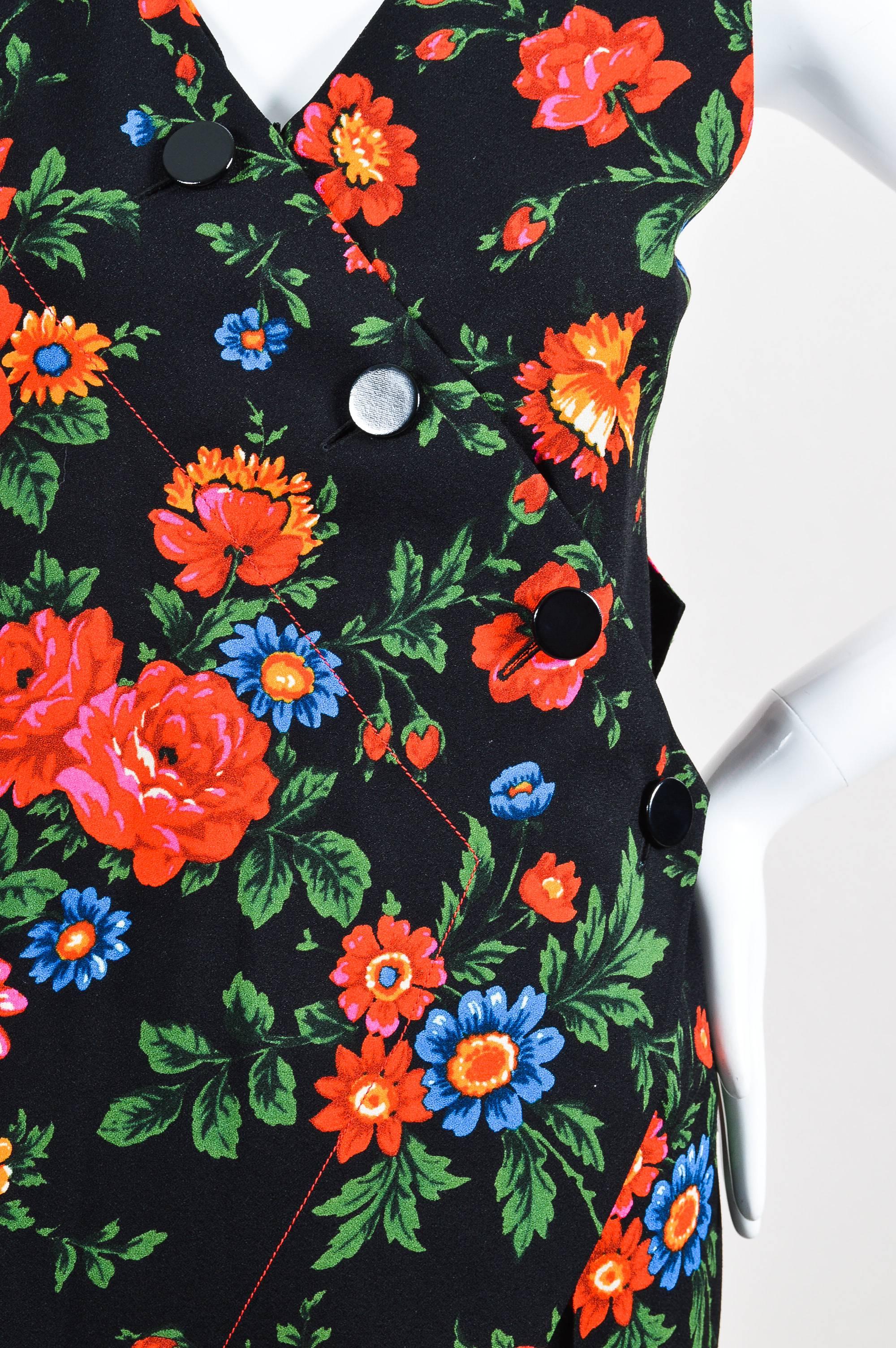 Women's Celine Black Multicolor Crepe Floral Draped Layered Pantsuit Size 38 For Sale