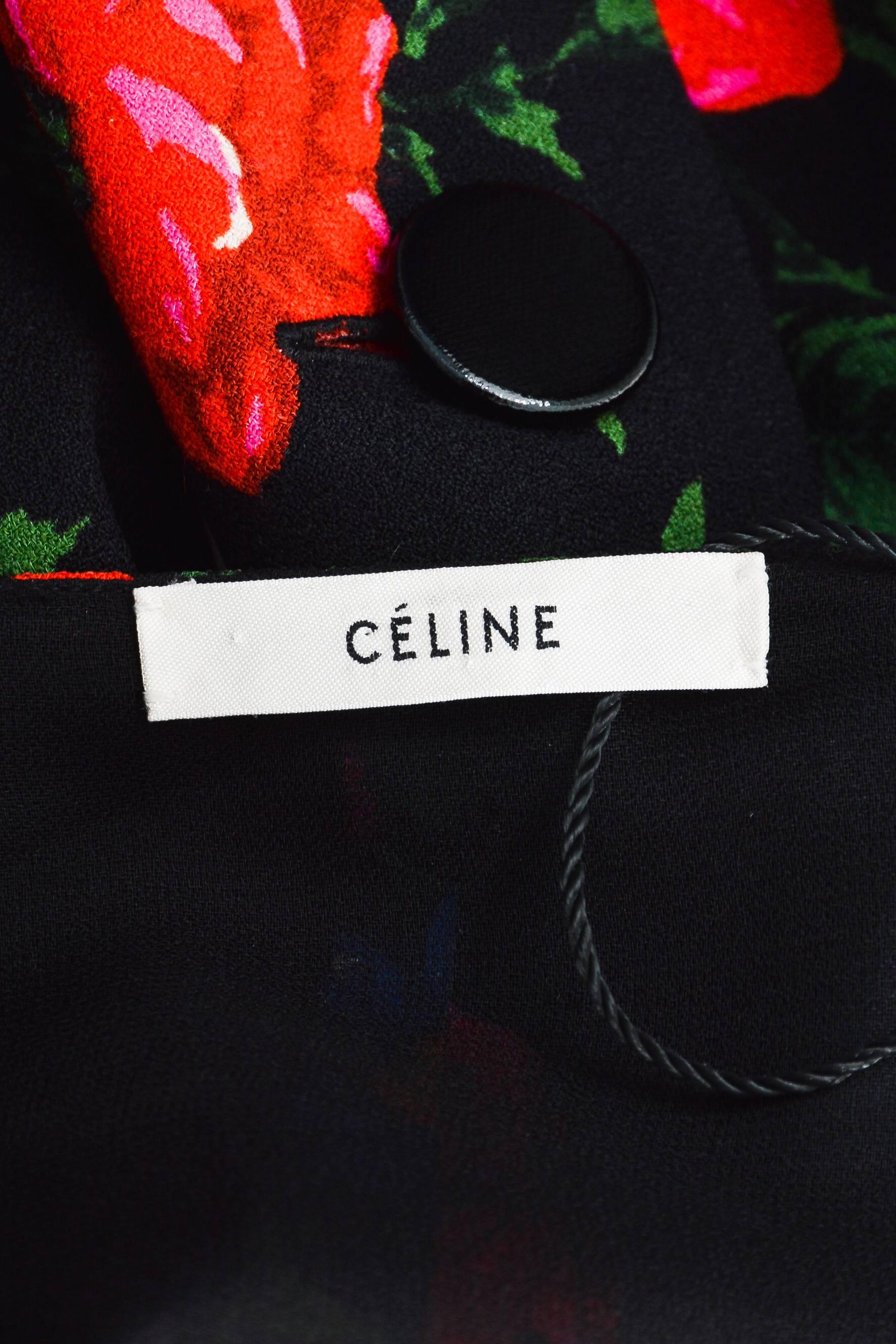 Celine Black Multicolor Crepe Floral Draped Layered Pantsuit Size 38 For Sale 1