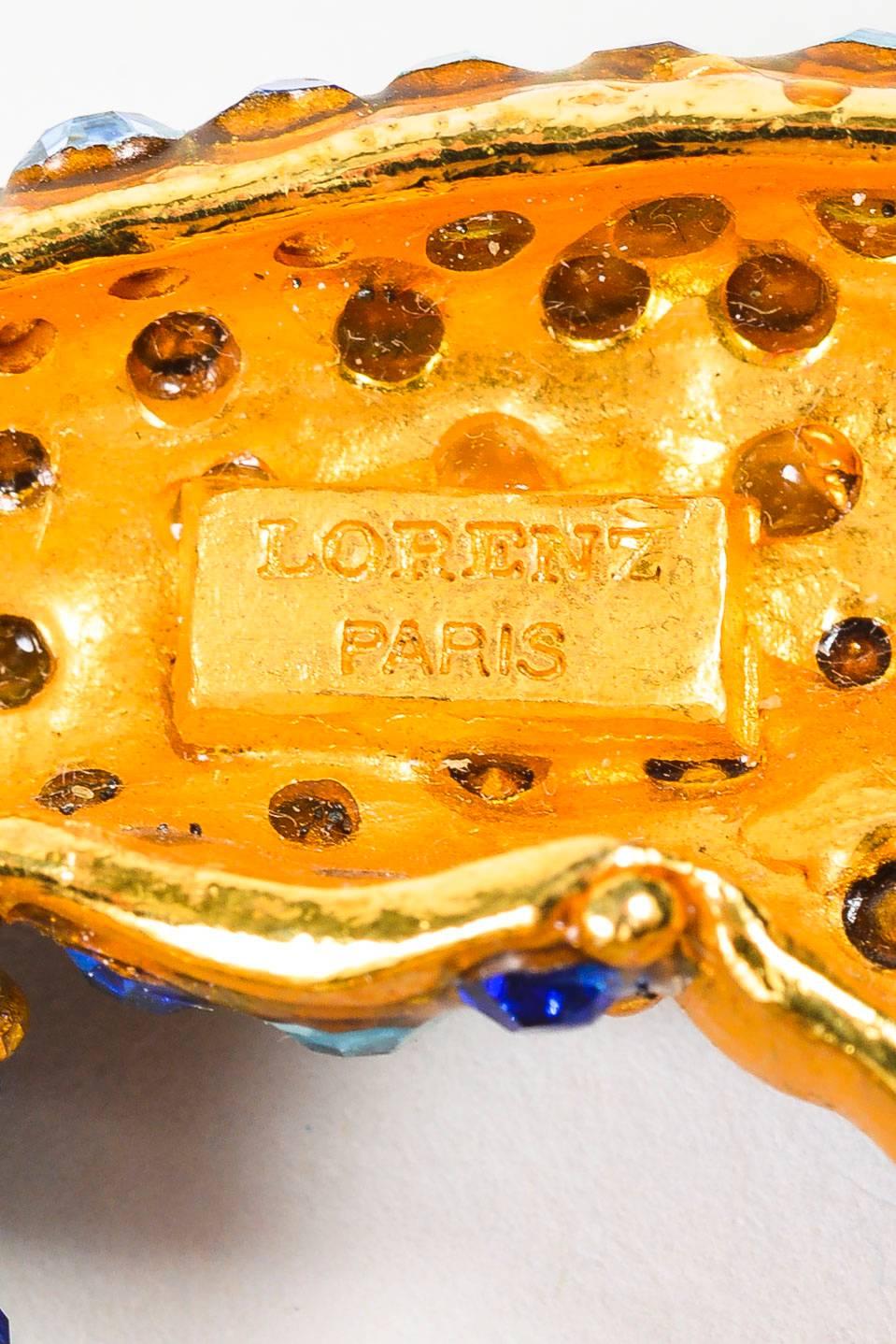 Women's Vintage Lorenz Paris Gold Tone Blue Rhinestone Crystal Lobster Pin Brooch