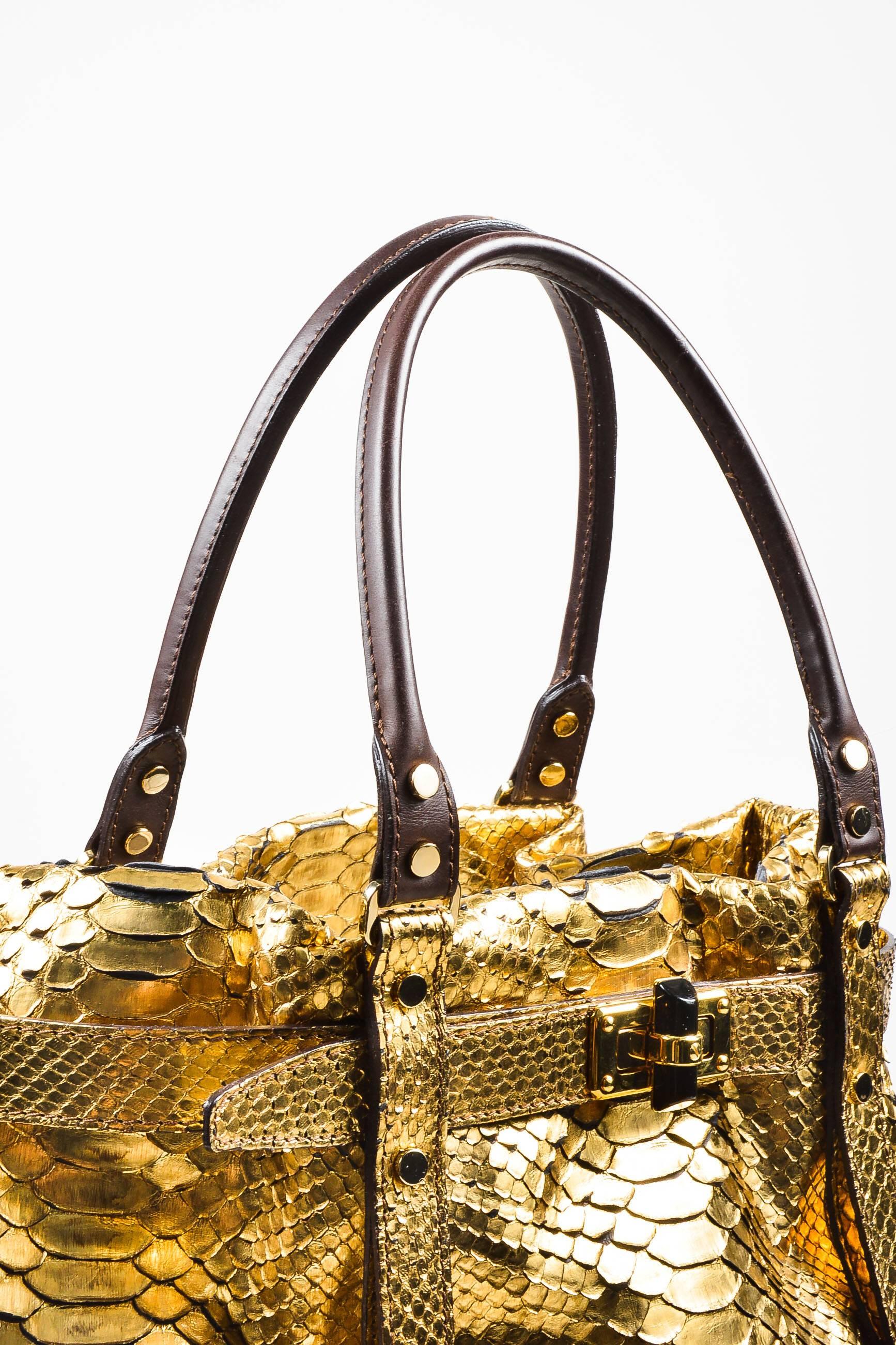 Lanvin New With Tag Metallic Gold Python Leather Trim 