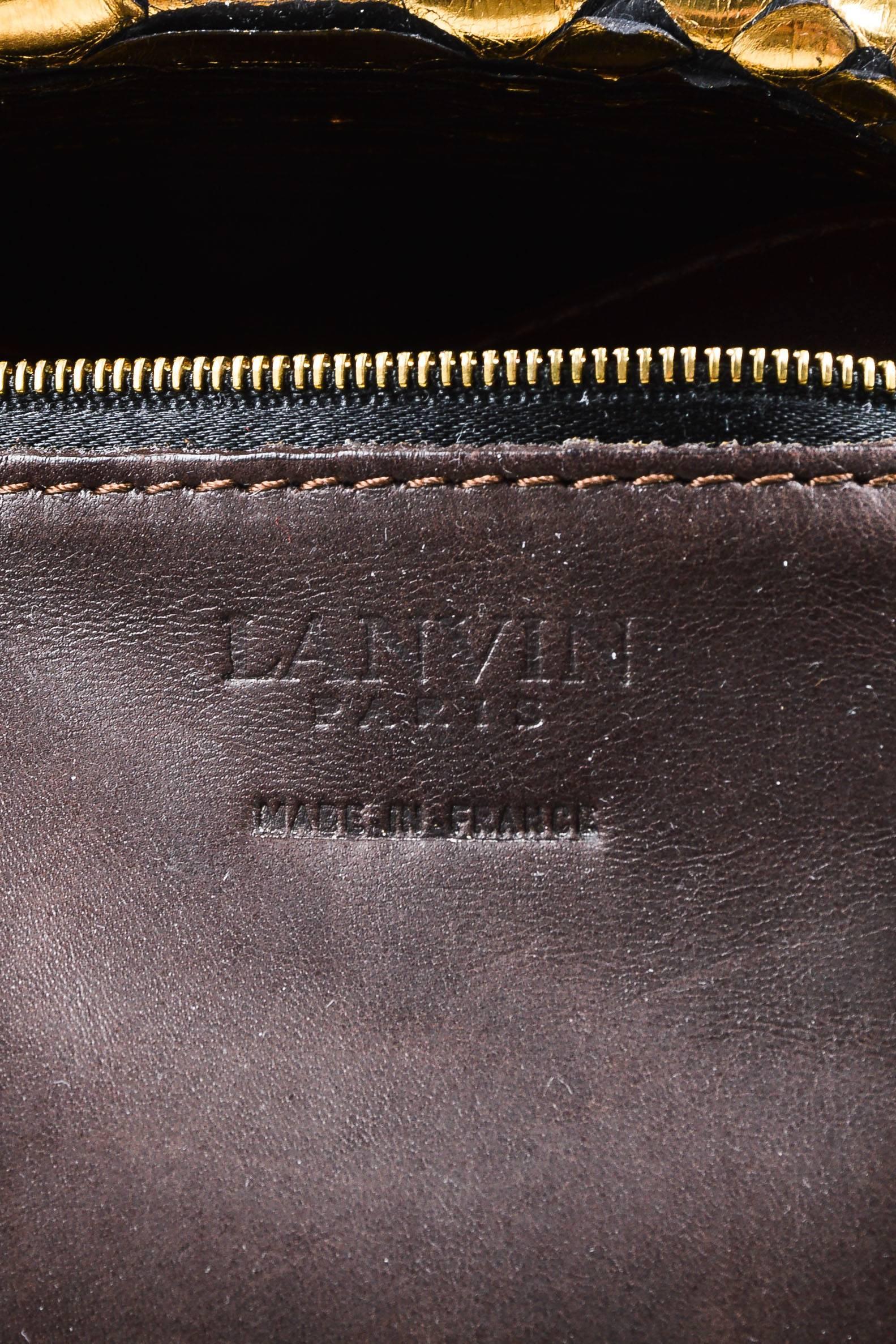 Lanvin New With Tag Metallic Gold Python Leather Trim 