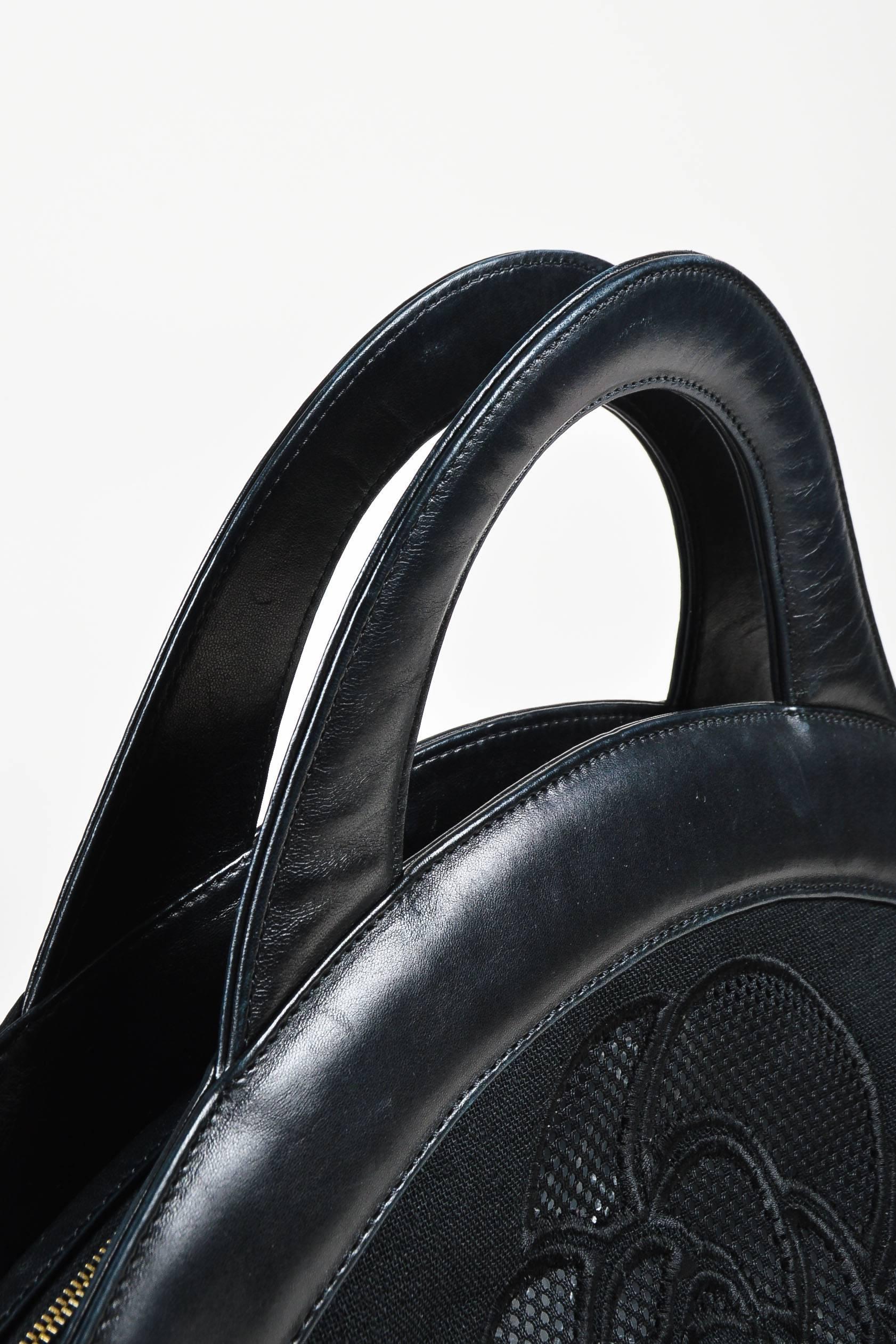 Chanel Black Canvas Leather Trim Camellia Flower & 'CC' Mesh Handle Bag For Sale 1