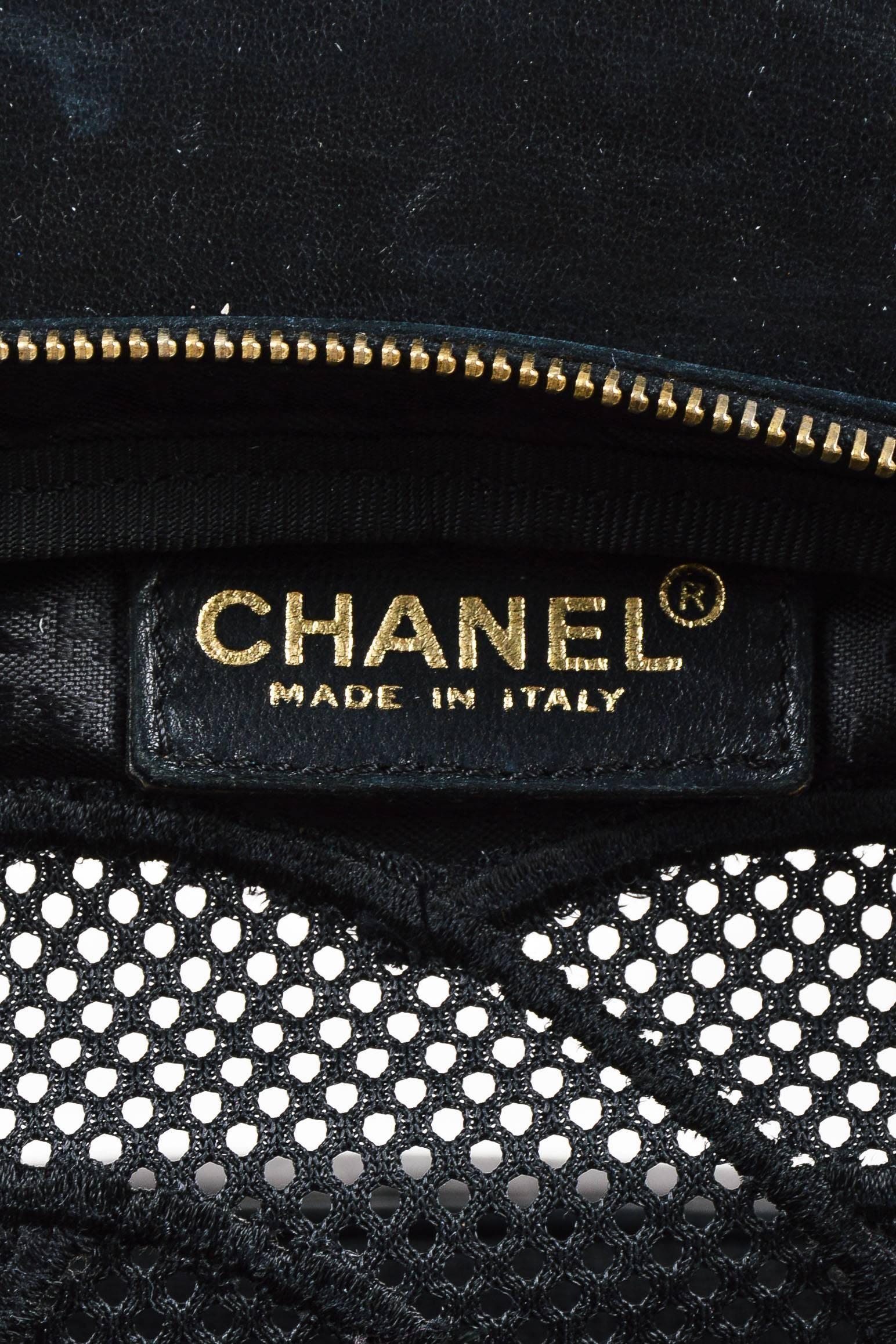 Chanel Black Canvas Leather Trim Camellia Flower & 'CC' Mesh Handle Bag For Sale 3