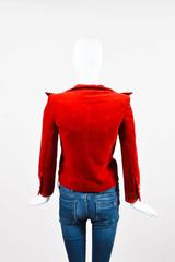 Balmain Red Velvet Satin Trim Gold Tone Metal Single Button Fitted Blazer Jacket