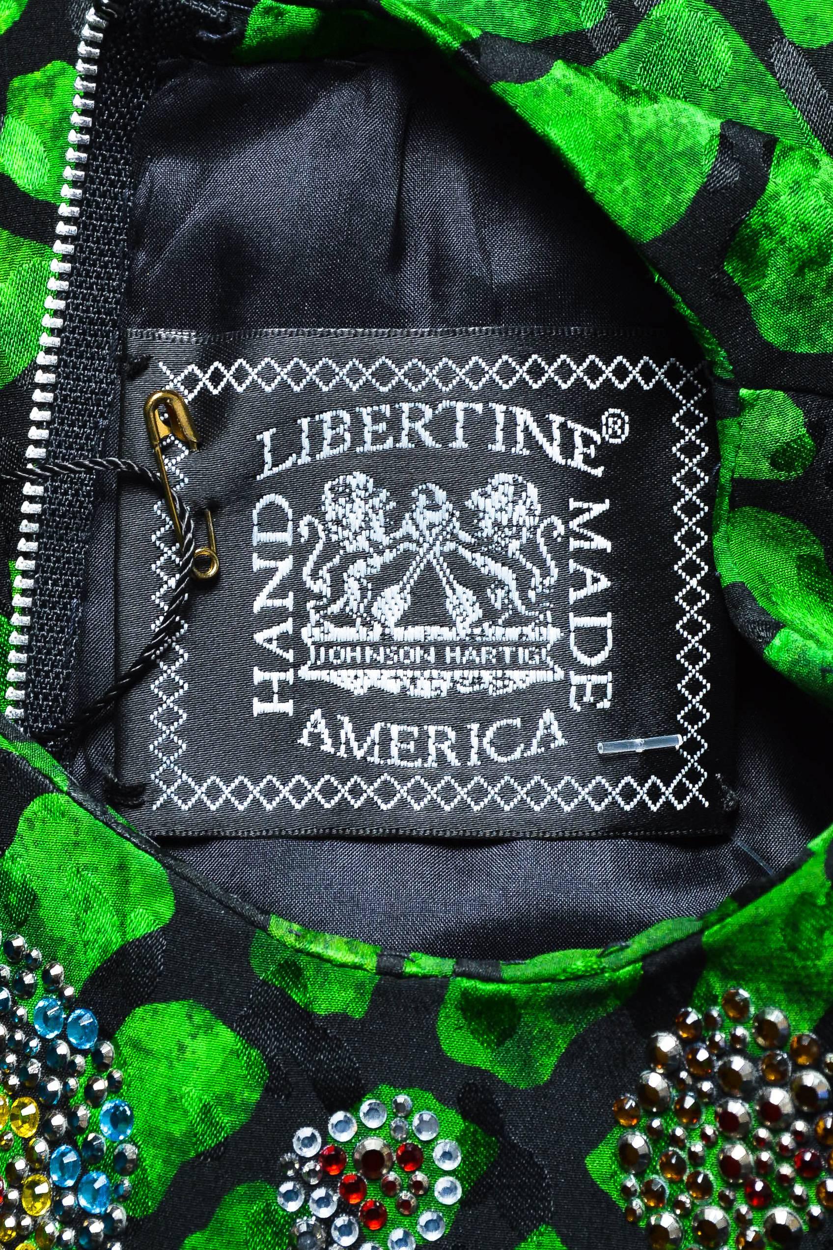 Libertine New with Tags Green Black Animal Print Rhinestone Pleated Hem LS Dress 1