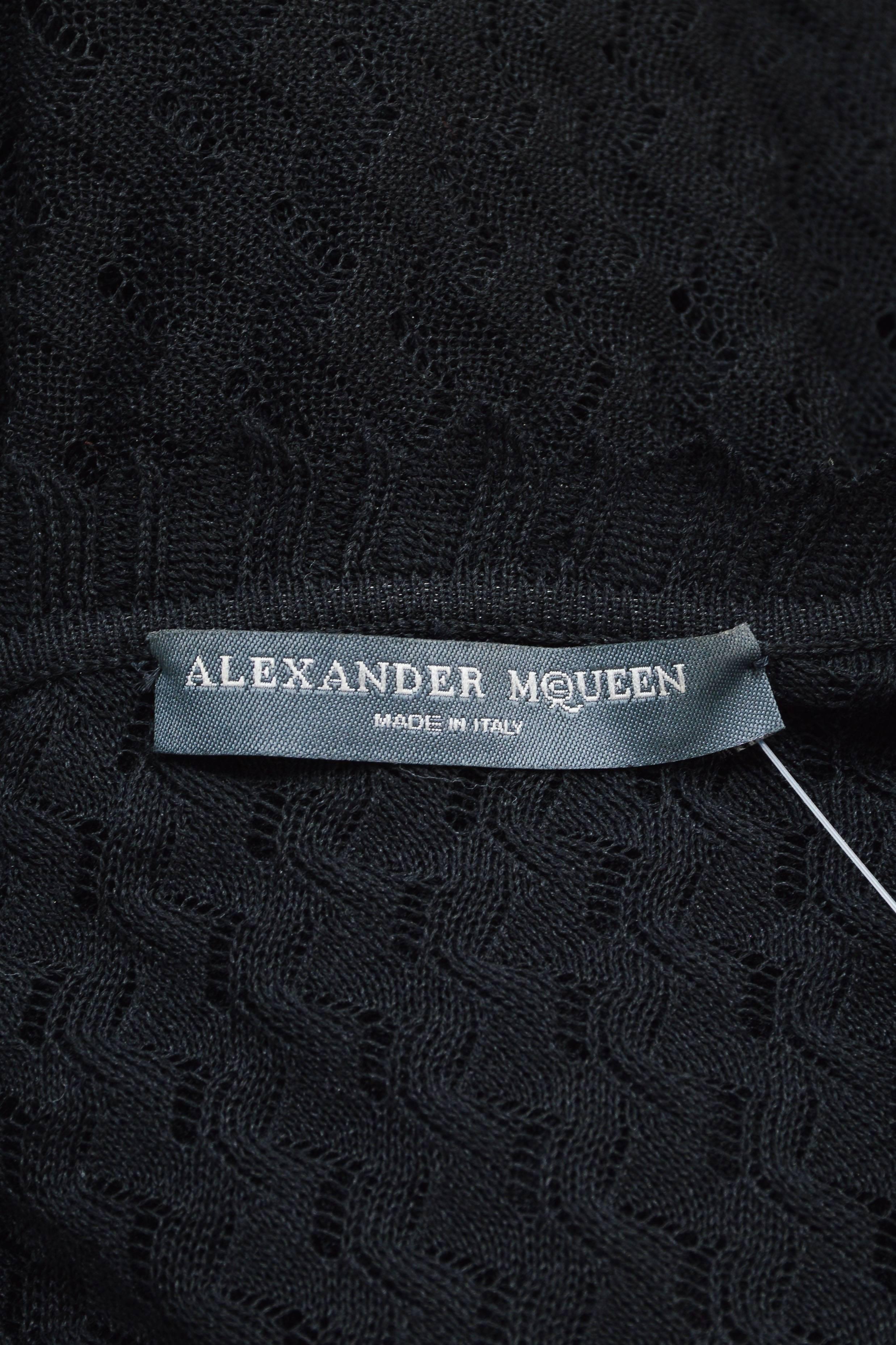 Women's Alexander McQueen Black Semi Sheer Loose Knit Layered Ruffle LS Cardigan SZ M For Sale