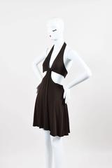 Vintage Herve Leger Brown Crepe Cut Out Sleeveless Halter Dress Size 4
