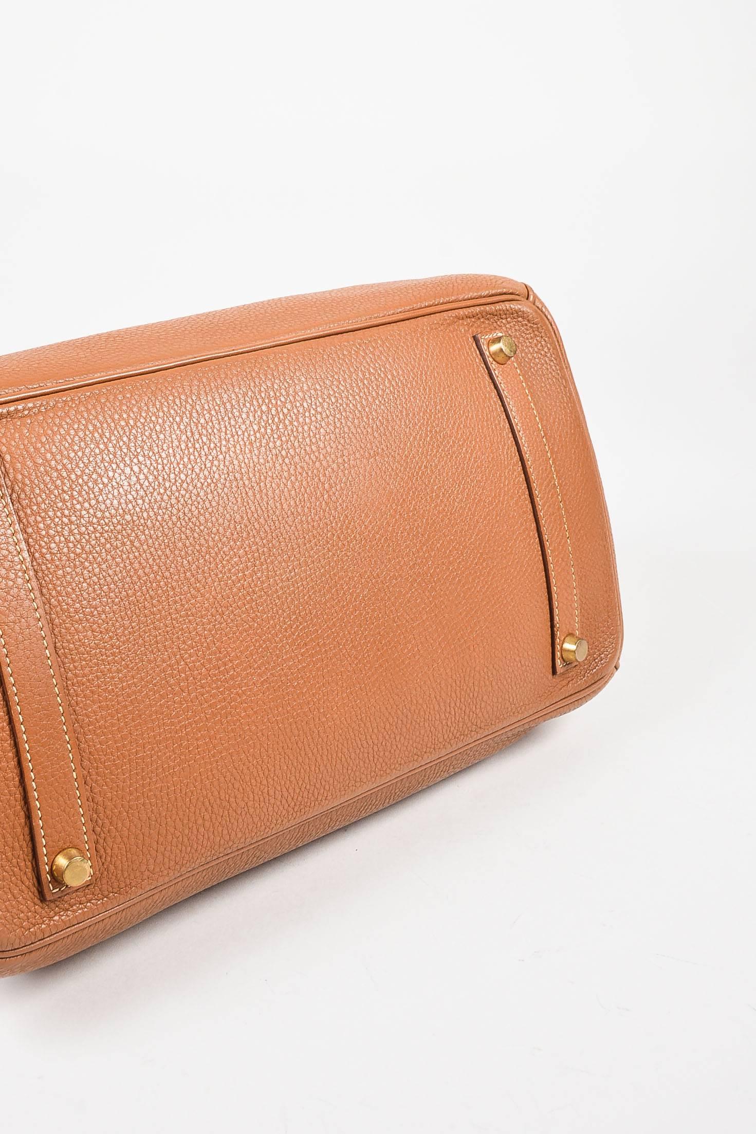 Orange Hermes Gold Brown Clemence Leather Top Handle 