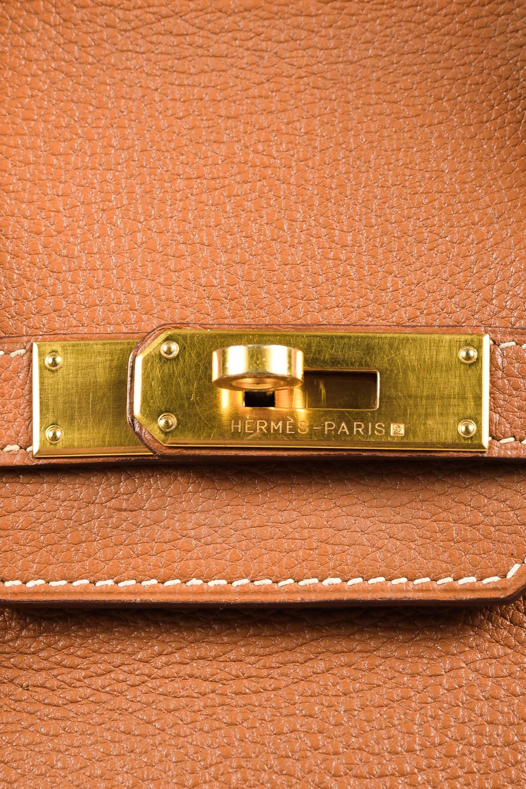 Hermes Gold Brown Clemence Leather Top Handle 