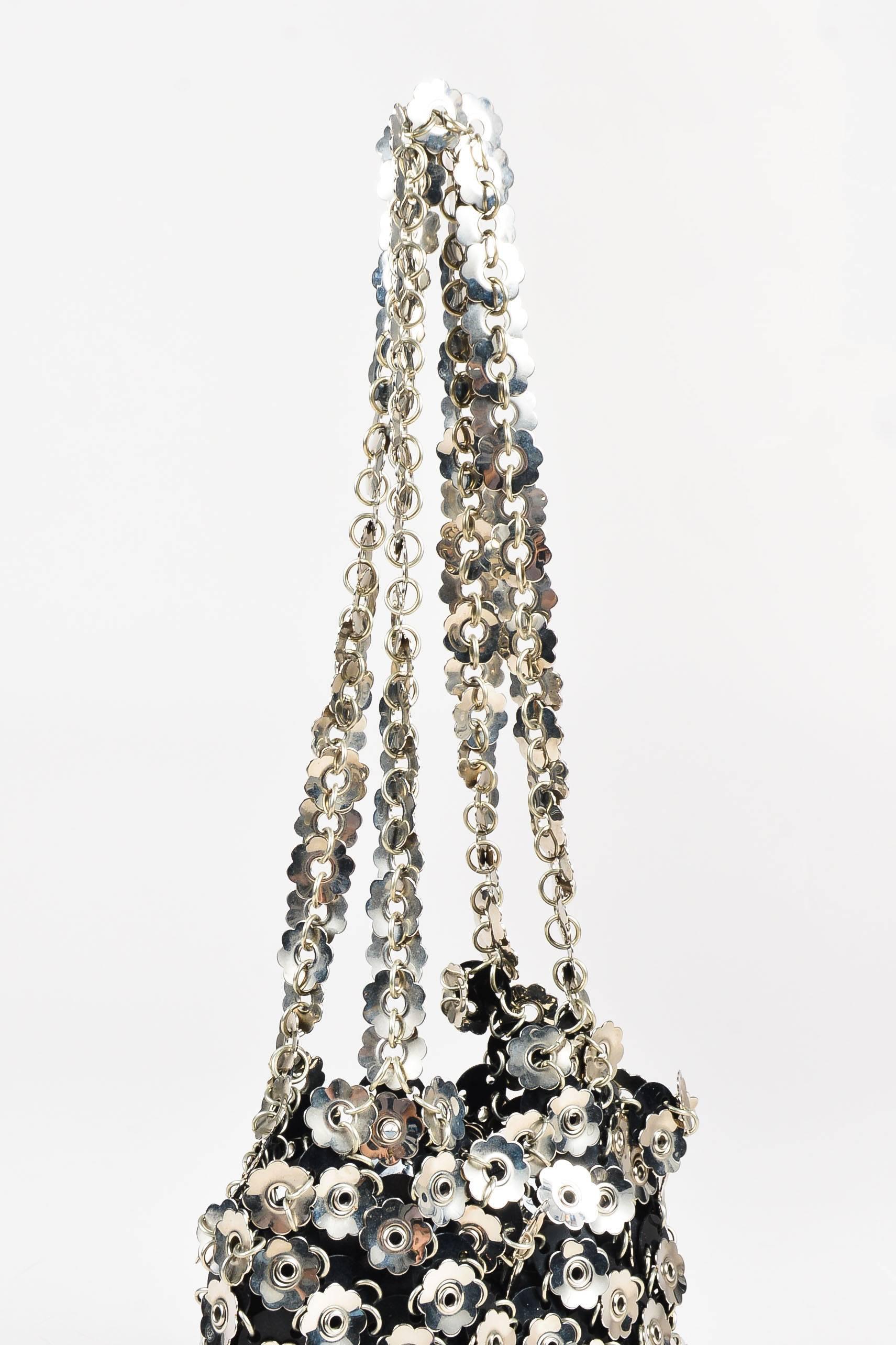 Vintage Paco Rabanne Silver Tone Metal & Plastic Flower Chain Link Shoulder Bag For Sale 1