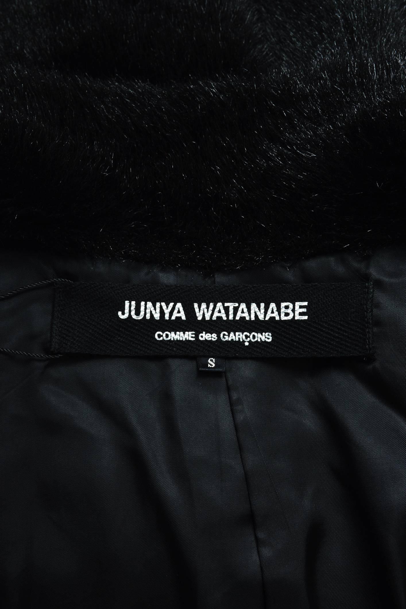 Junya Watanabe Comme des Garcons Black Faux Fur Sheer Panel Boxy Jacket SZ Small In Excellent Condition For Sale In Chicago, IL