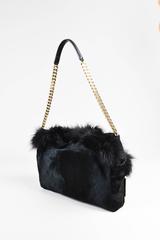 Jimmy Choo $2450 Black Fox Fur Pony Hair GHW Leather Chainlink Strap "Ally" Bag