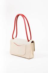 Chanel Taupe Red Perforated Leather Rolled Handle Flap Bag