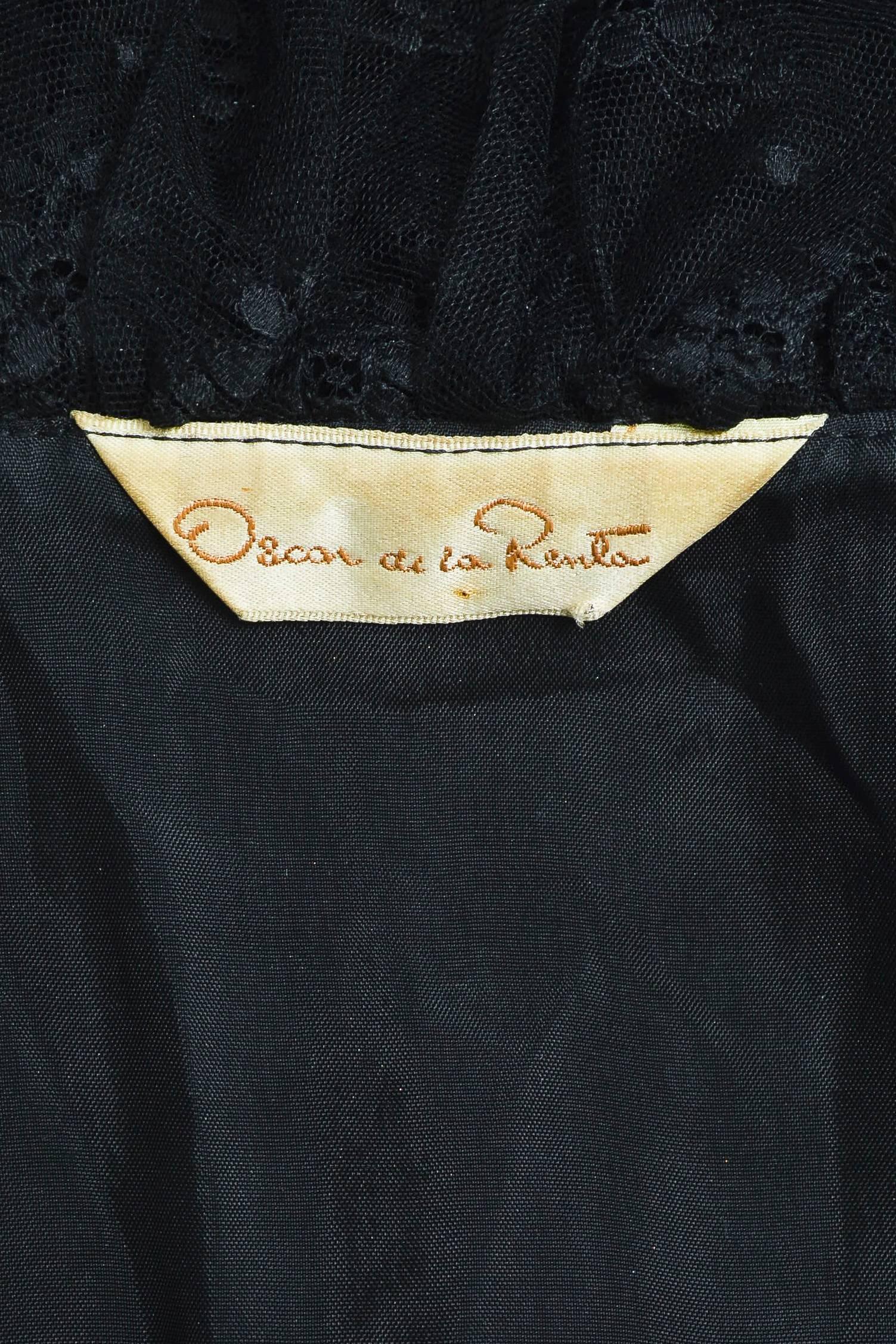 Vintage Oscar de la Renta Black Velvet & Ruffled Lace LS Blouse Jacket Size 6 For Sale 1