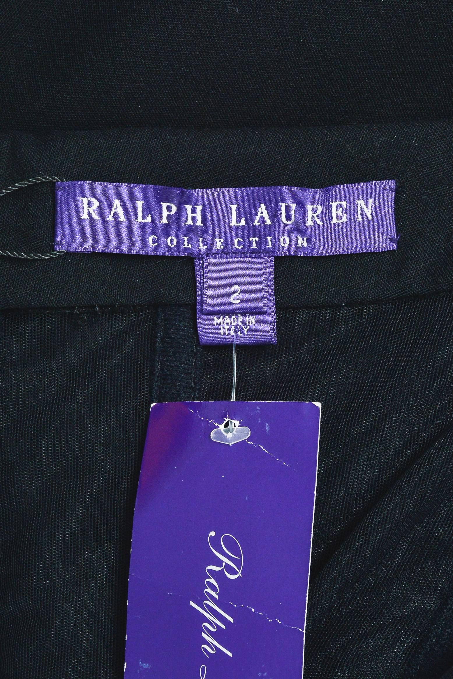 Ralph Lauren Collection RUNWAY $5295 Black Wool Leather Midi 