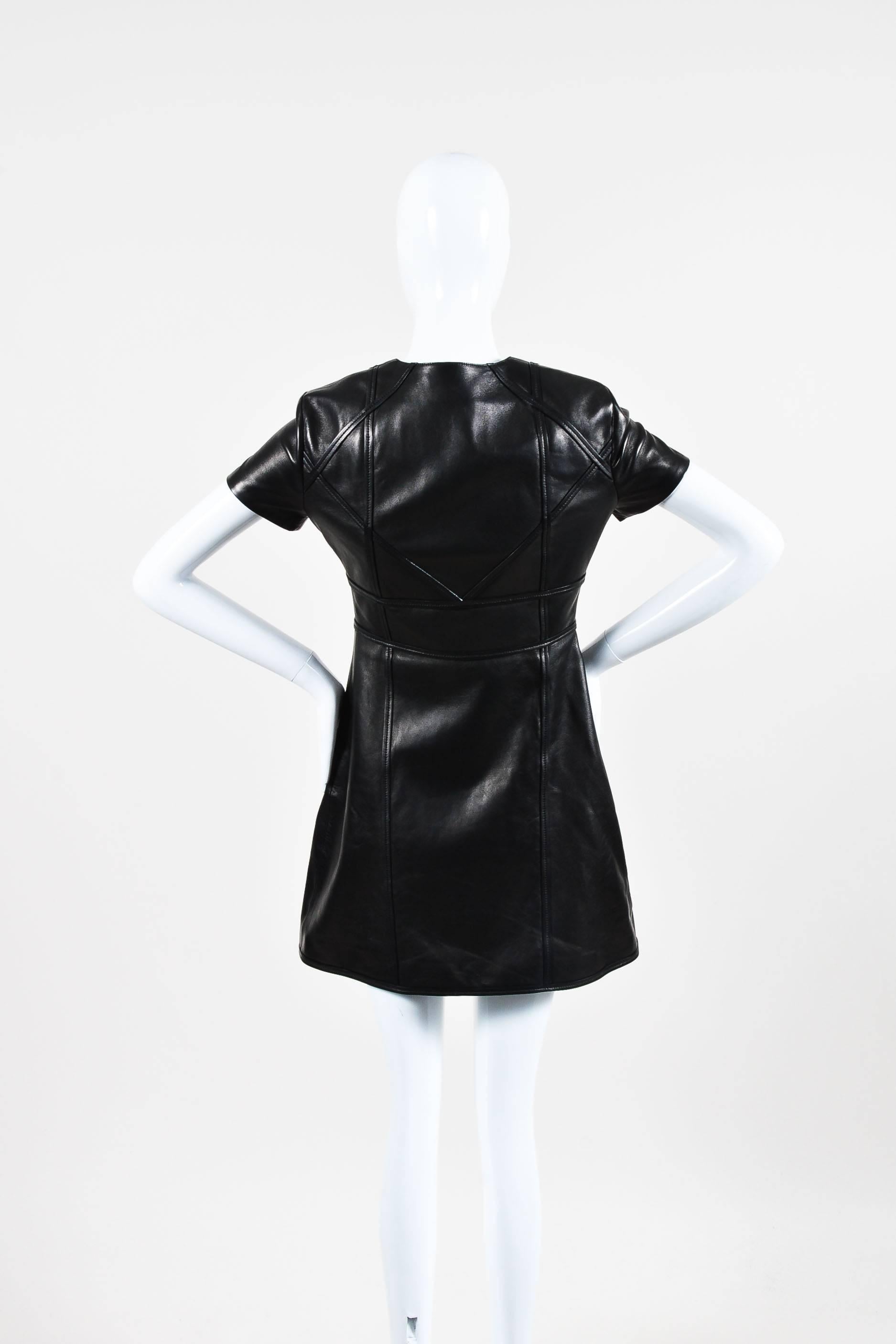 Christian Dior Pre Fall 2016 Runway Black Leather Paneled Zip Up SS Dress SZ 6 In Good Condition In Chicago, IL