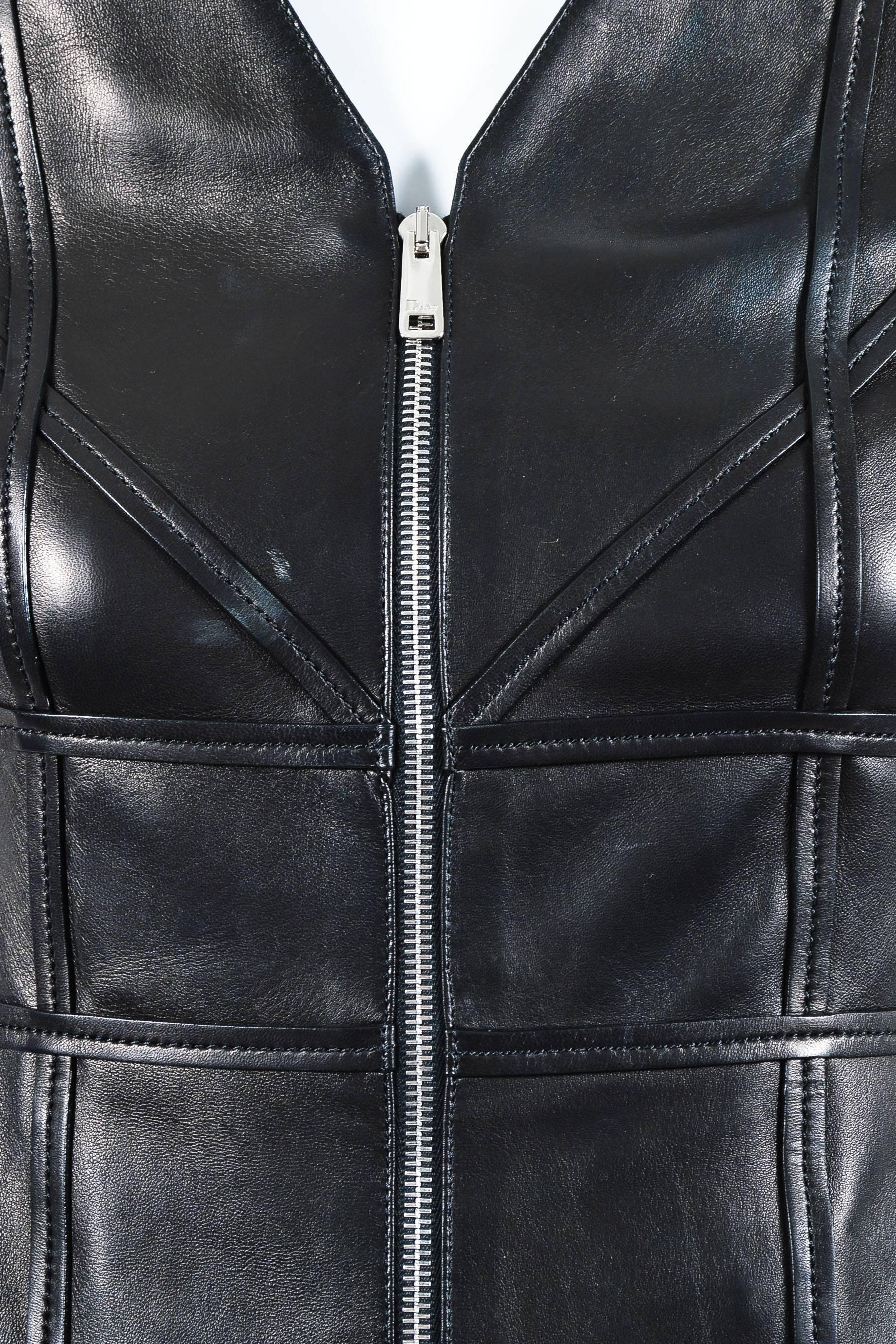 Women's Christian Dior Pre Fall 2016 Runway Black Leather Paneled Zip Up SS Dress SZ 6
