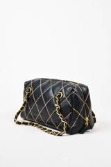 Chanel Black Beige Leather Quilted "Wild Stitch" Small Shoulder Bag